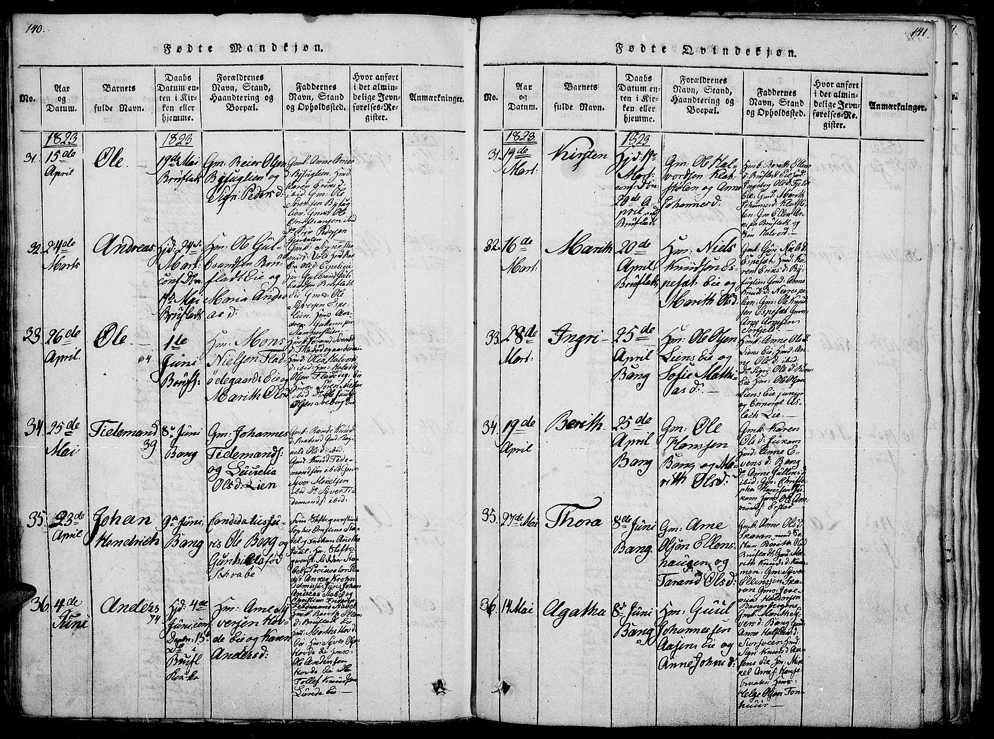 Sør-Aurdal prestekontor, AV/SAH-PREST-128/H/Ha/Haa/L0002: Parish register (official) no. 2, 1815-1840, p. 140-141