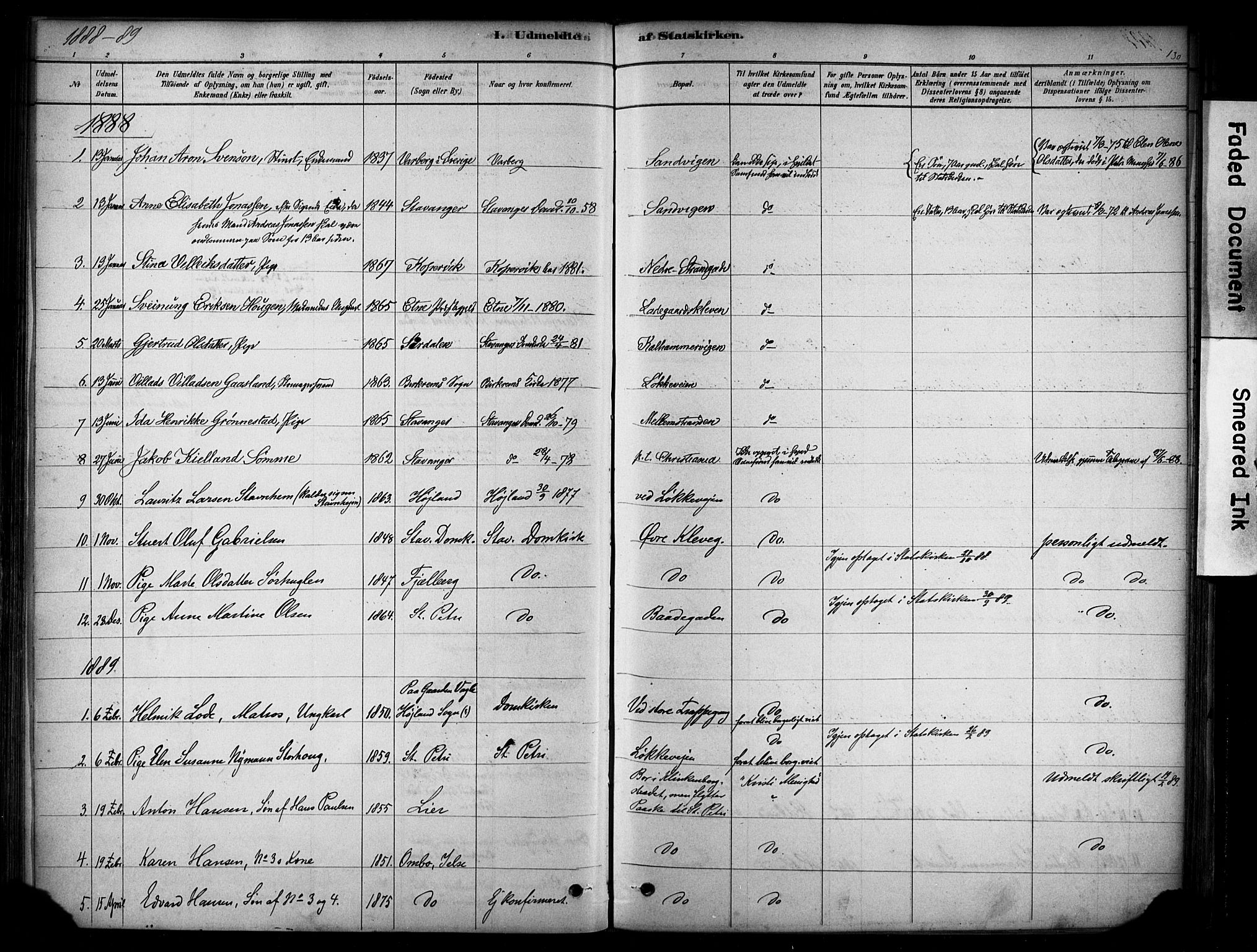 Domkirken sokneprestkontor, SAST/A-101812/001/30/30BA/L0025: Parish register (official) no. A 24, 1877-1927, p. 130
