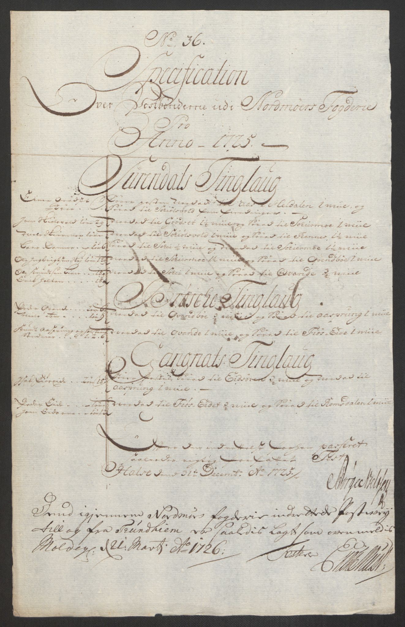 Rentekammeret inntil 1814, Reviderte regnskaper, Fogderegnskap, RA/EA-4092/R56/L3758: Fogderegnskap Nordmøre, 1725, p. 253