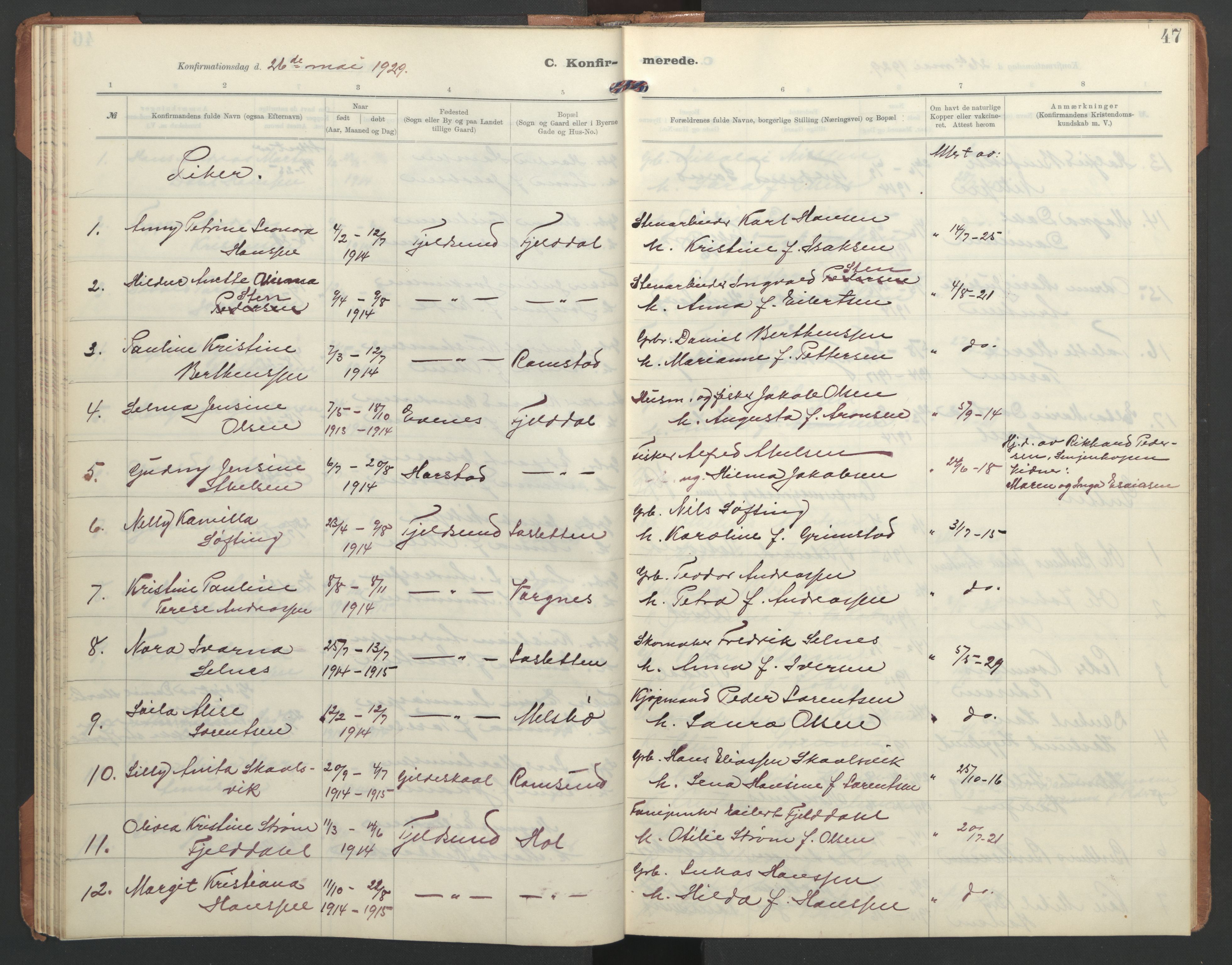 Ministerialprotokoller, klokkerbøker og fødselsregistre - Nordland, SAT/A-1459/865/L0934: Parish register (copy) no. 865C06, 1911-1942, p. 47