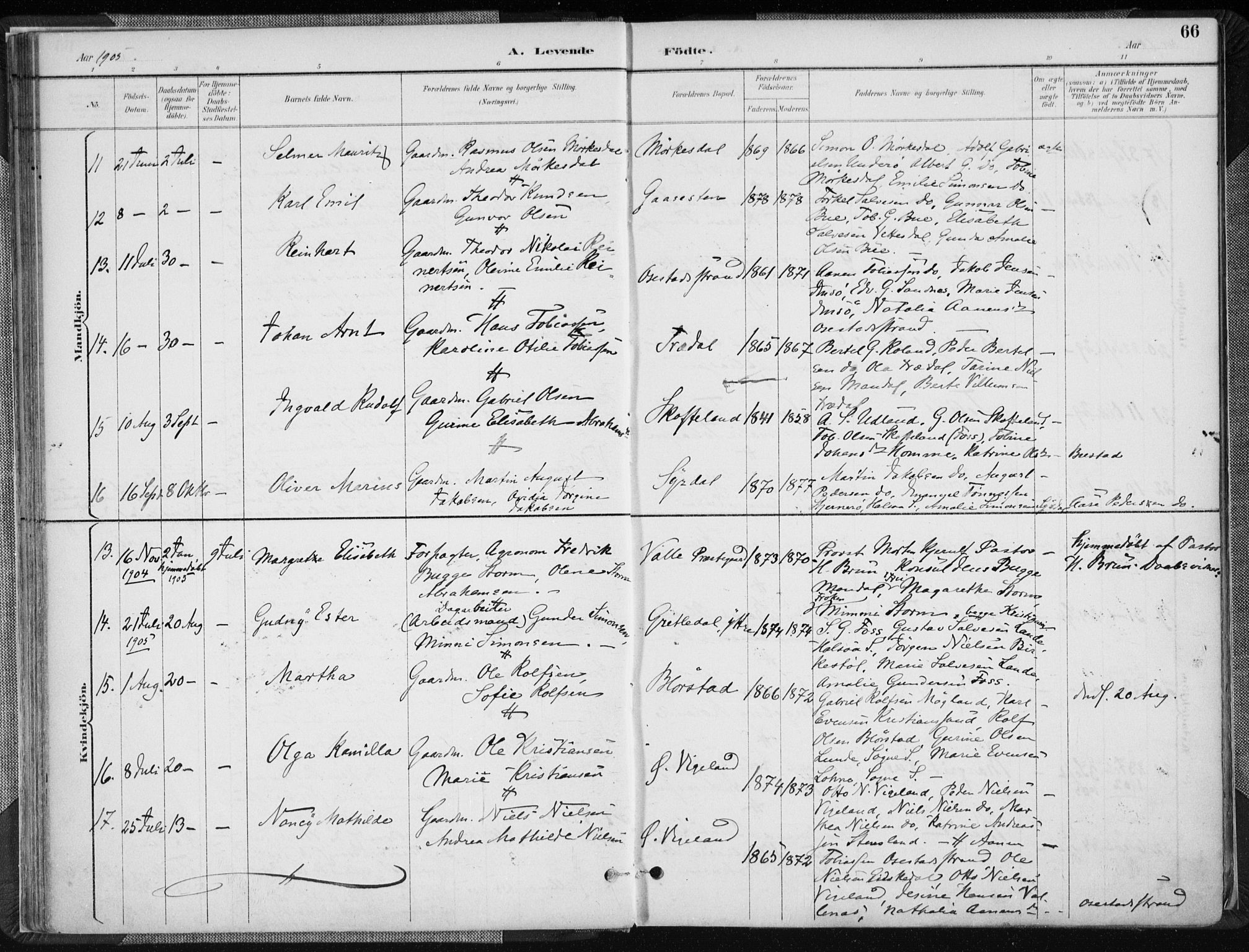 Sør-Audnedal sokneprestkontor, AV/SAK-1111-0039/F/Fa/Fab/L0010: Parish register (official) no. A 10, 1892-1913, p. 66