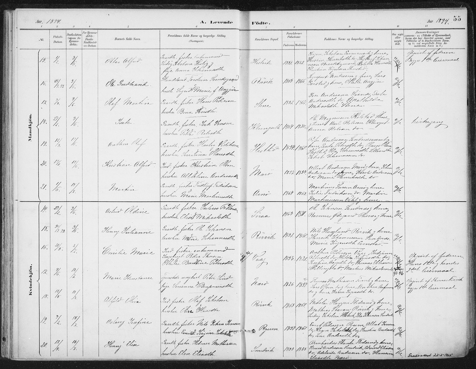 Ministerialprotokoller, klokkerbøker og fødselsregistre - Nord-Trøndelag, AV/SAT-A-1458/784/L0673: Parish register (official) no. 784A08, 1888-1899, p. 55