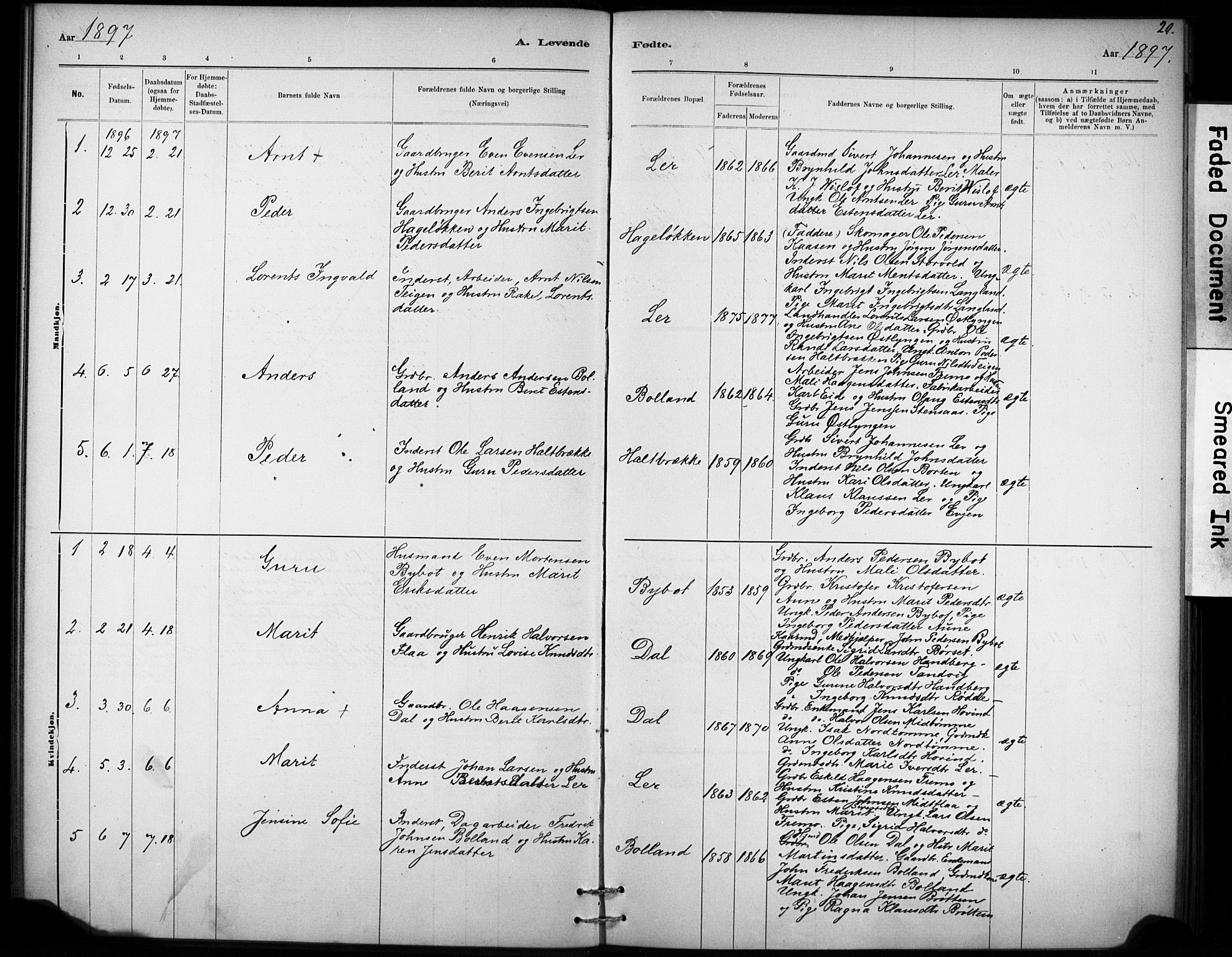 Ministerialprotokoller, klokkerbøker og fødselsregistre - Sør-Trøndelag, SAT/A-1456/693/L1119: Parish register (official) no. 693A01, 1887-1905, p. 20