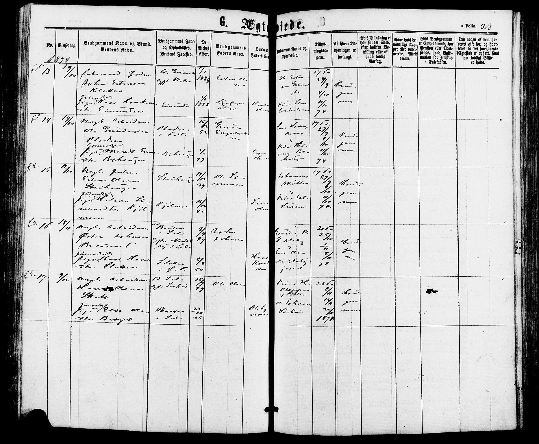 Alvdal prestekontor, AV/SAH-PREST-060/H/Ha/Haa/L0001: Parish register (official) no. 1, 1863-1882, p. 308