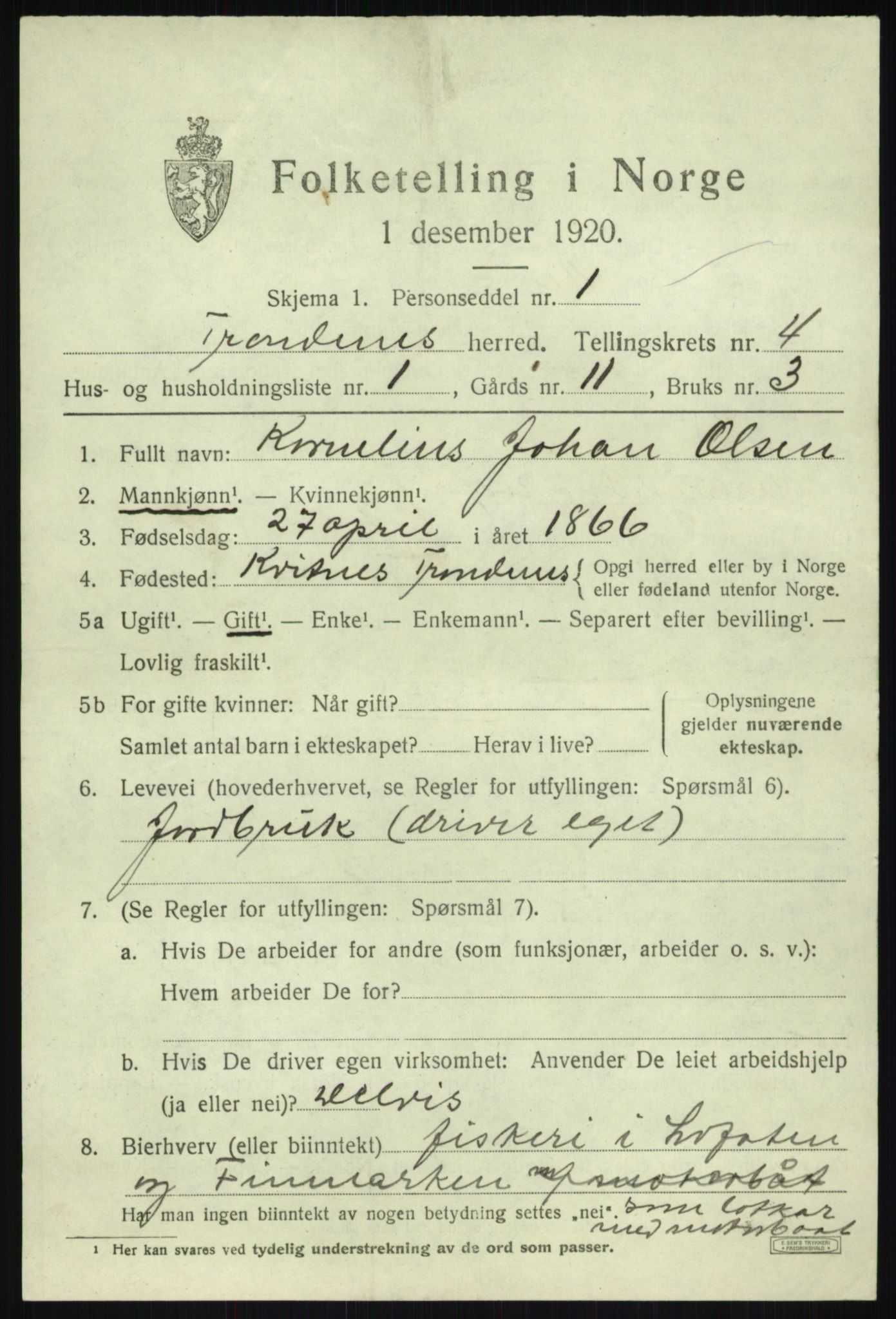 SATØ, 1920 census for Trondenes, 1920, p. 4849