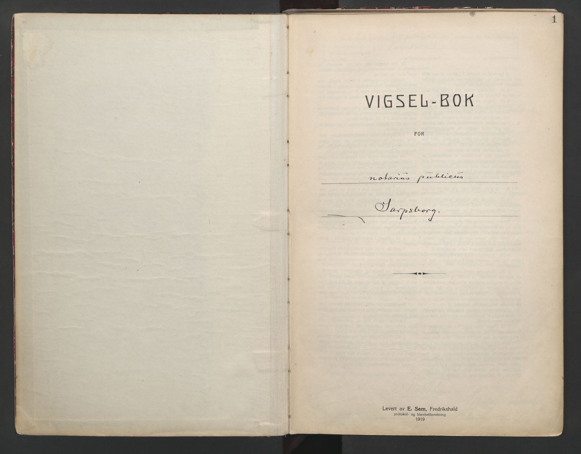 Sarpsborg byfogd, SAO/A-10864/L/Lb/Lba/L0001: Vigselbok, 1920-1941, p. 1