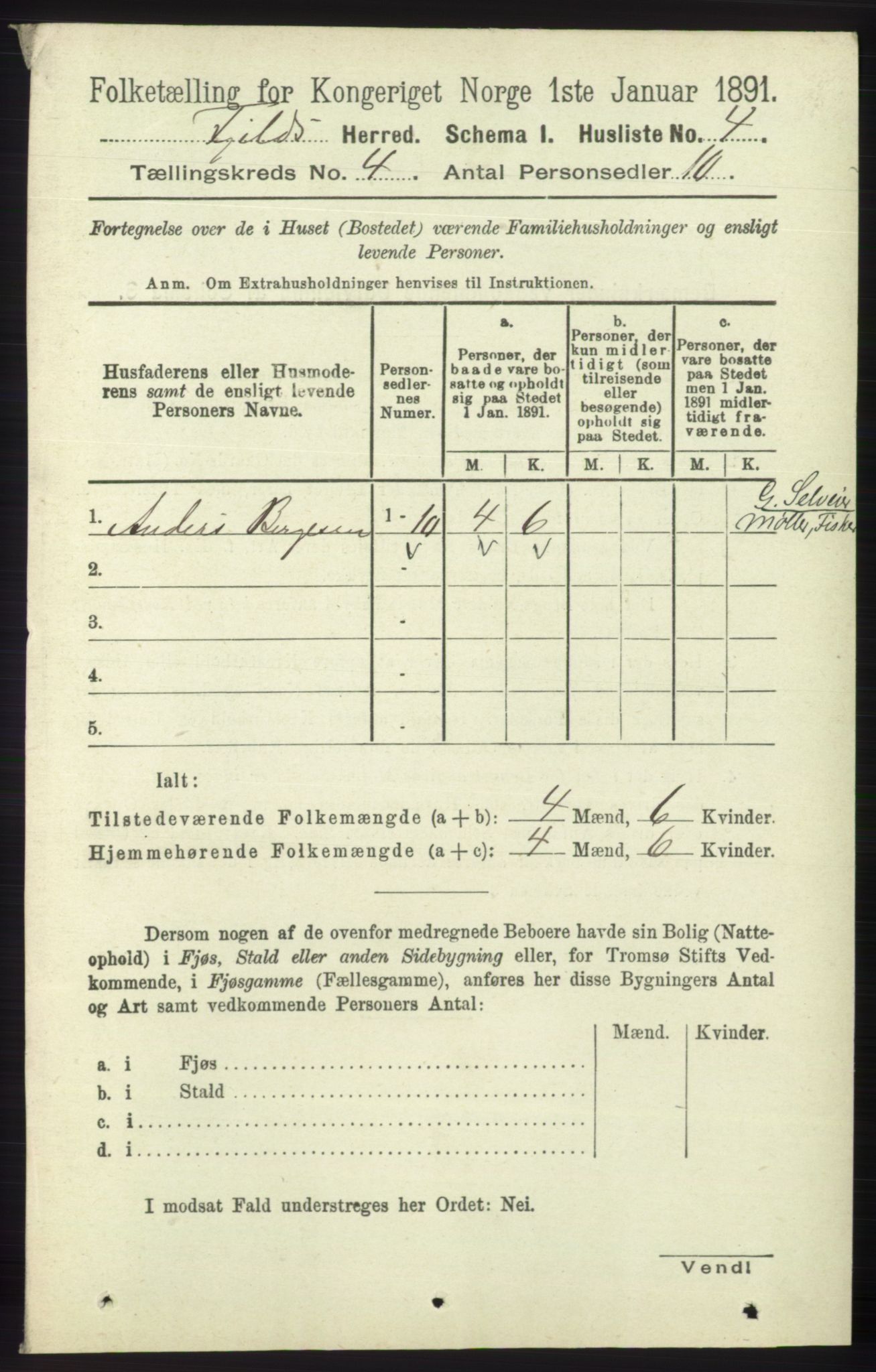 RA, 1891 census for 1246 Fjell, 1891, p. 1957