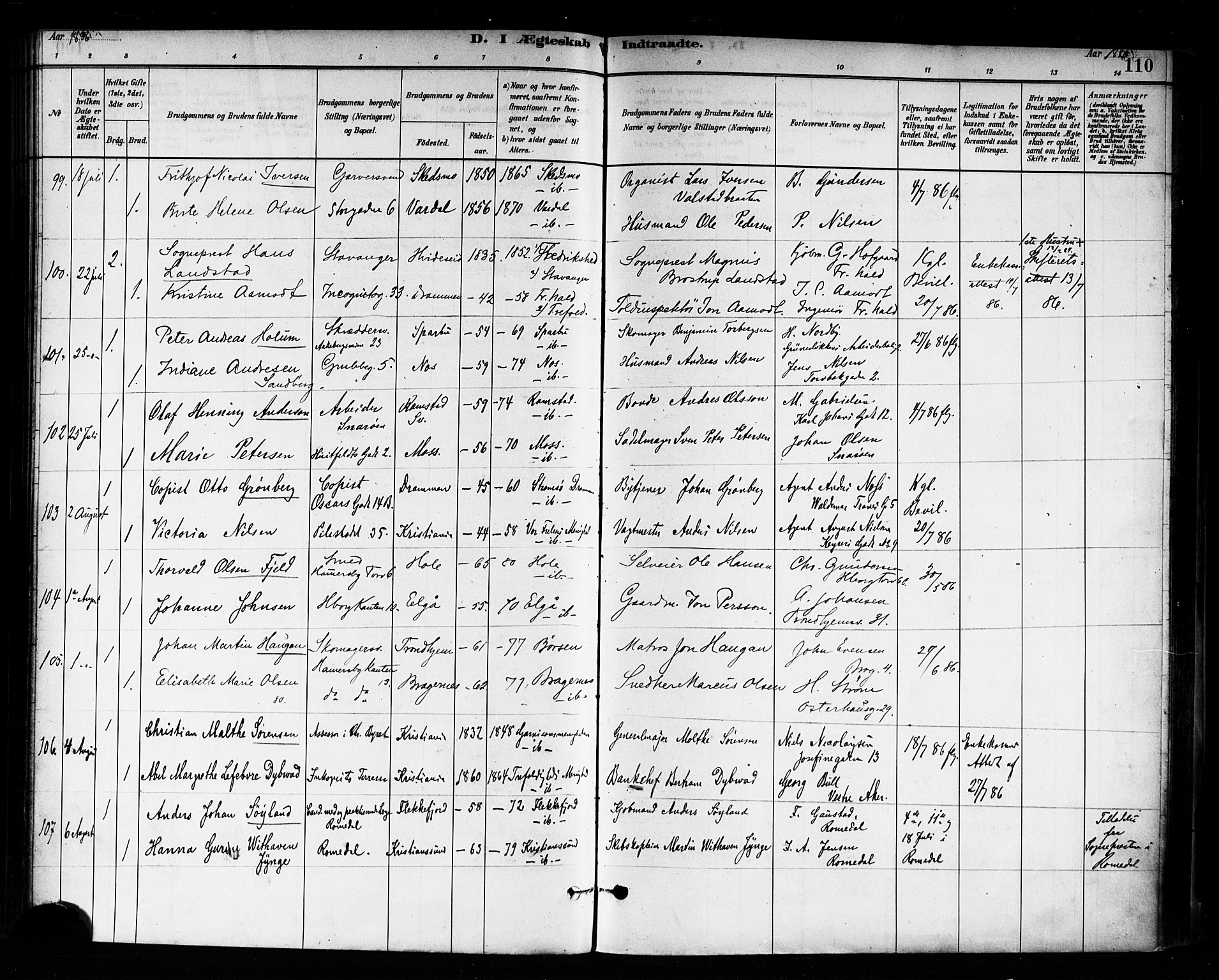 Trefoldighet prestekontor Kirkebøker, AV/SAO-A-10882/F/Fc/L0003: Parish register (official) no. III 3, 1881-1891, p. 110