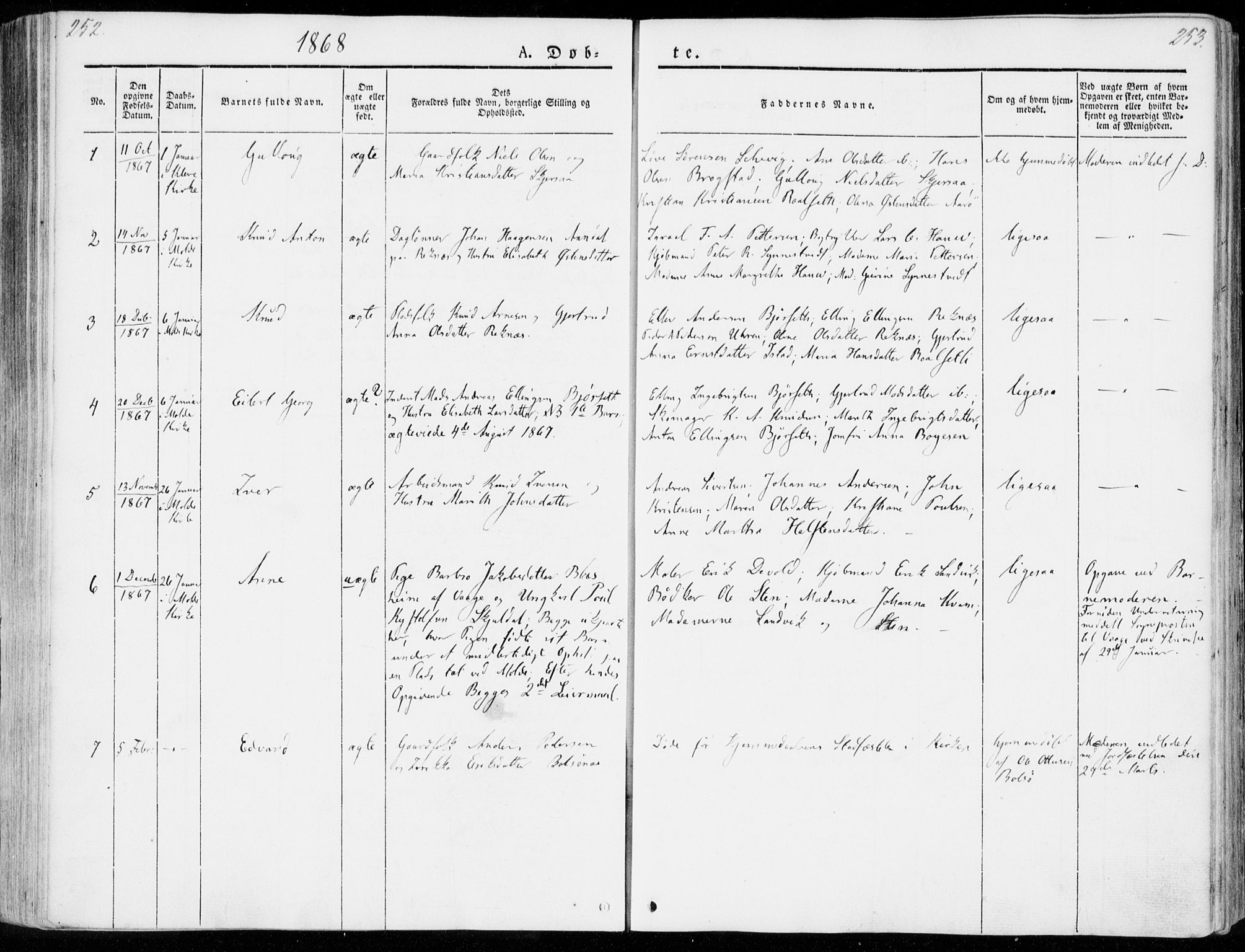 Ministerialprotokoller, klokkerbøker og fødselsregistre - Møre og Romsdal, SAT/A-1454/555/L0653: Parish register (official) no. 555A04, 1843-1869, p. 252-253