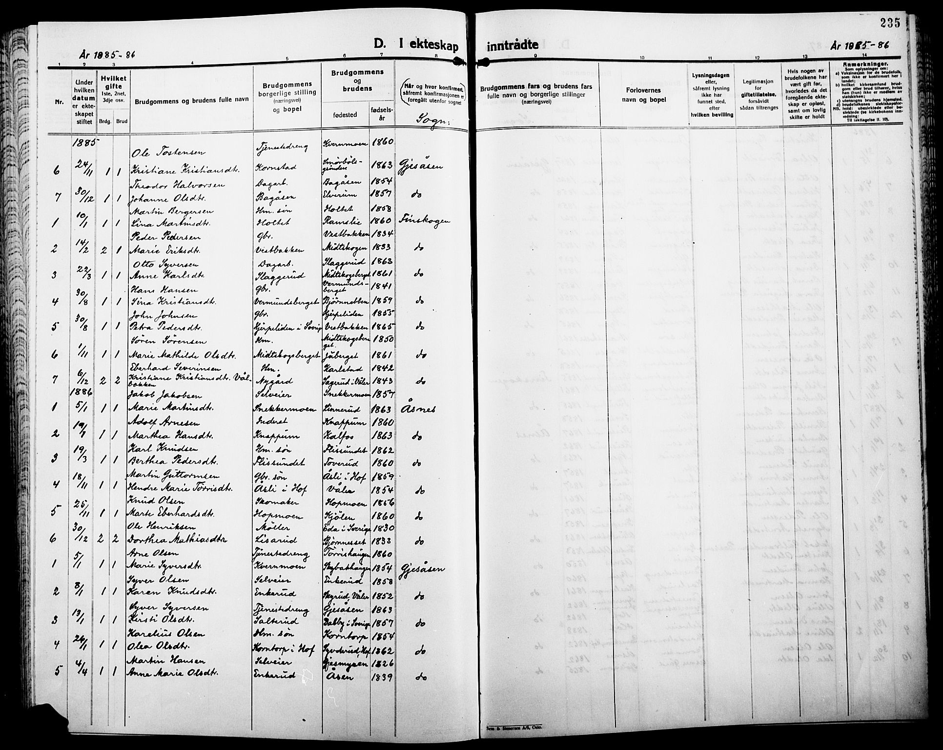 Åsnes prestekontor, AV/SAH-PREST-042/H/Ha/Haa/L0000B: Parish register (official), 1870-1889, p. 235