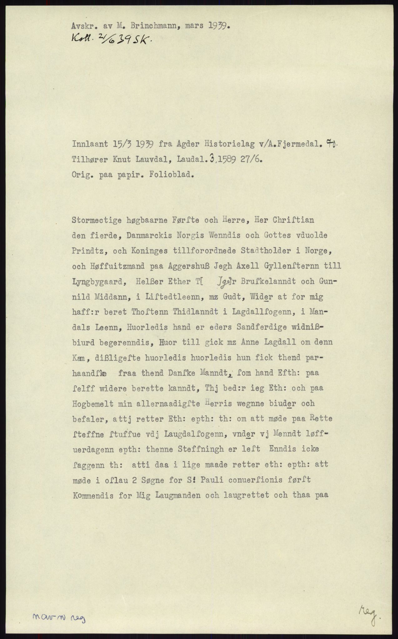 Samlinger til kildeutgivelse, Diplomavskriftsamlingen, RA/EA-4053/H/Ha, p. 1957