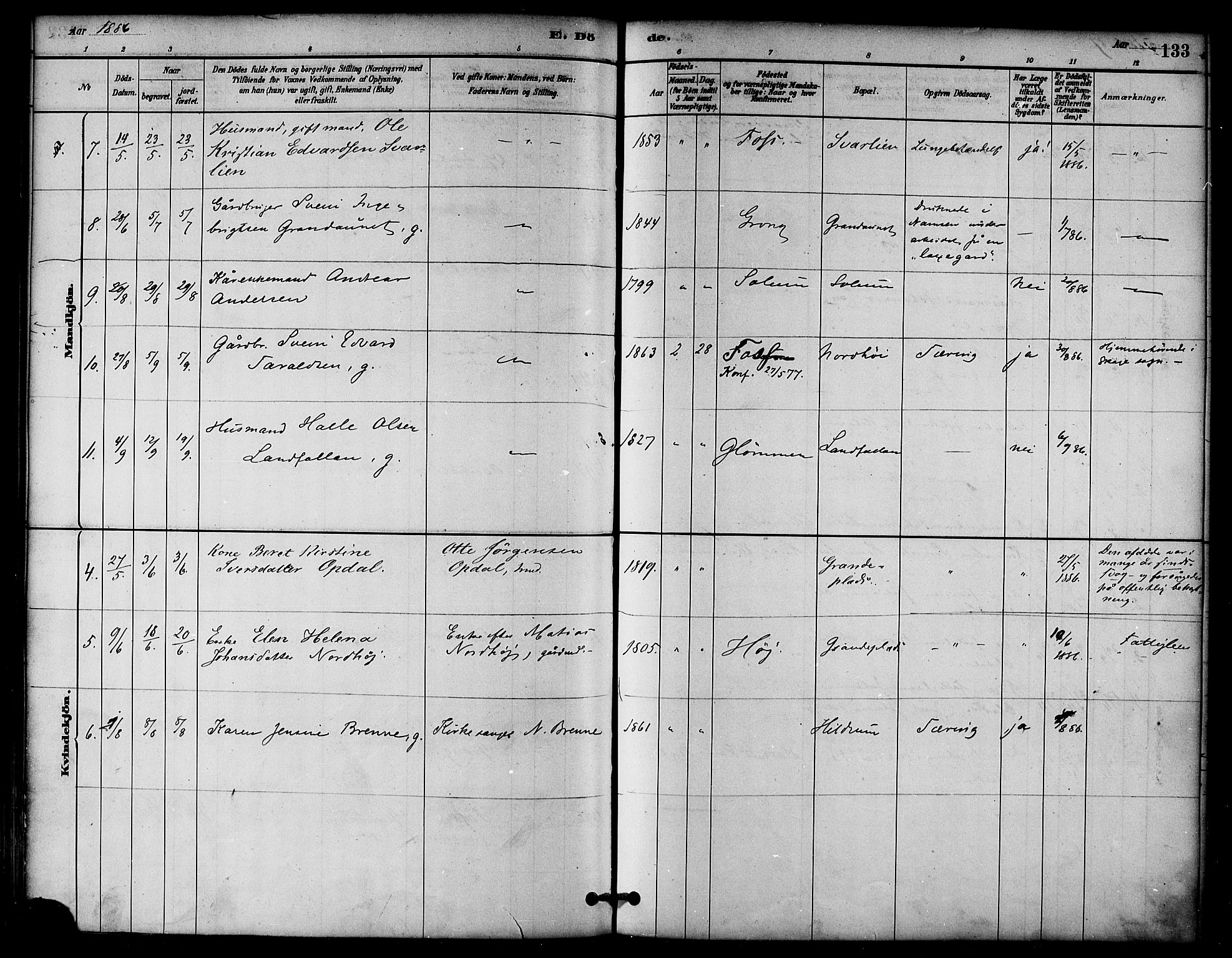 Ministerialprotokoller, klokkerbøker og fødselsregistre - Nord-Trøndelag, SAT/A-1458/764/L0555: Parish register (official) no. 764A10, 1881-1896, p. 133