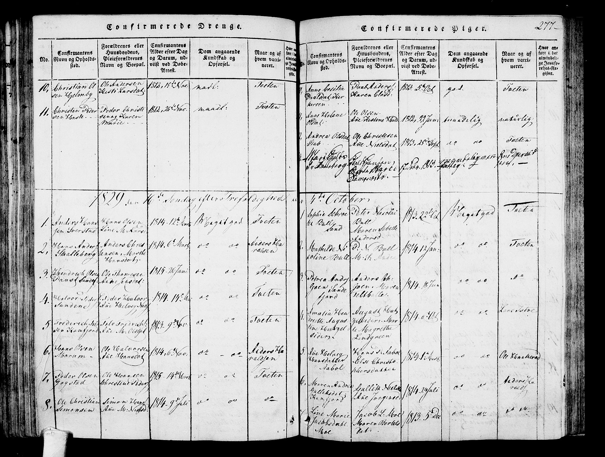 Sandar kirkebøker, SAKO/A-243/F/Fa/L0004: Parish register (official) no. 4, 1814-1832, p. 277