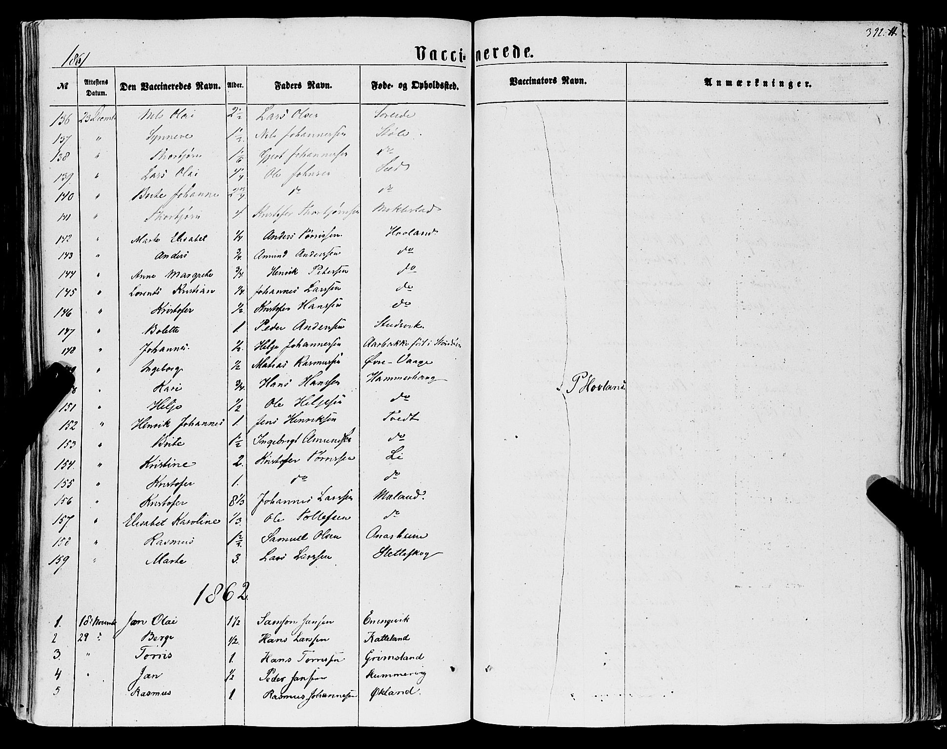 Tysnes sokneprestembete, AV/SAB-A-78601/H/Haa: Parish register (official) no. A 11, 1860-1871, p. 392