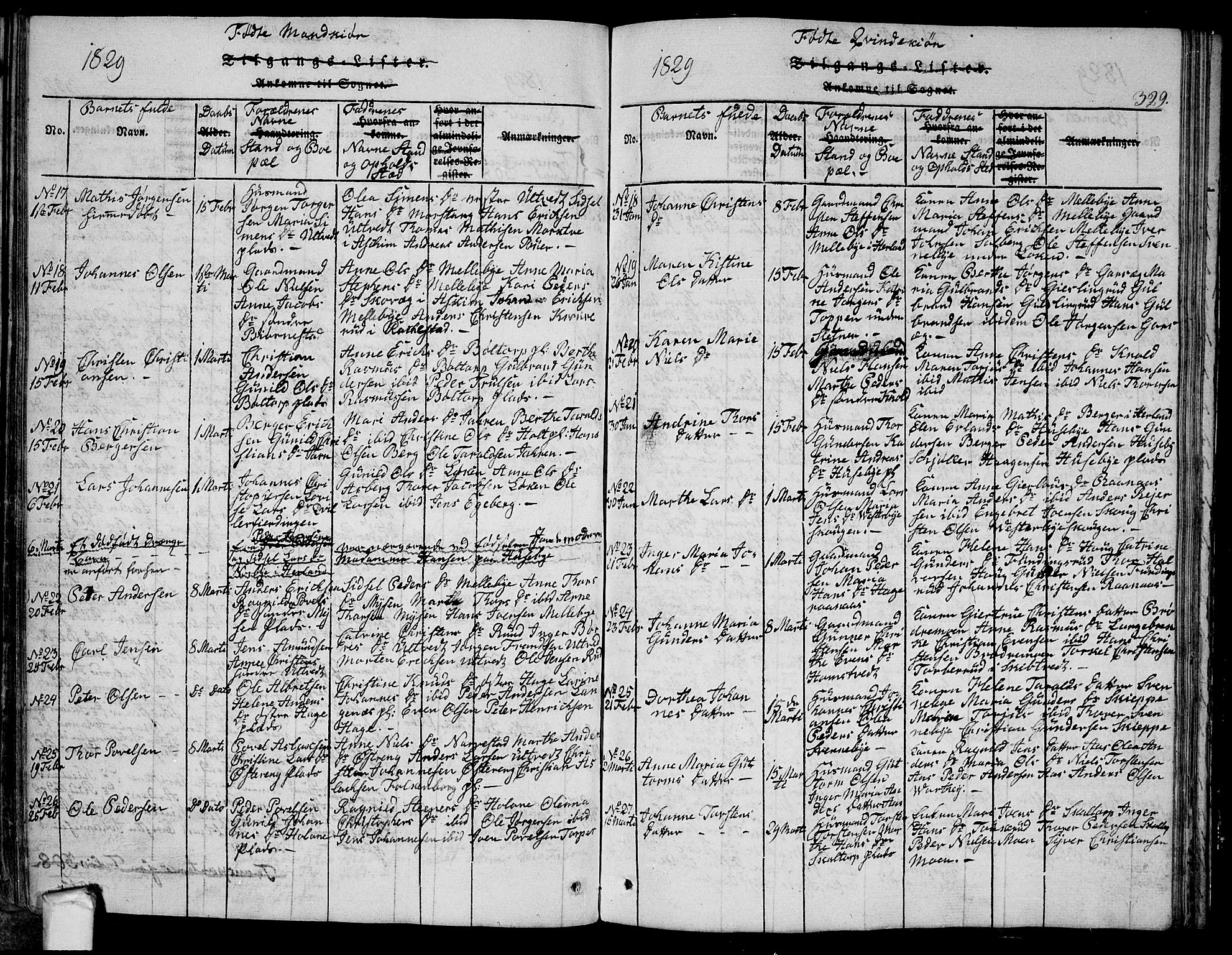 Eidsberg prestekontor Kirkebøker, AV/SAO-A-10905/G/Ga/L0001: Parish register (copy) no. I 1, 1814-1831, p. 329