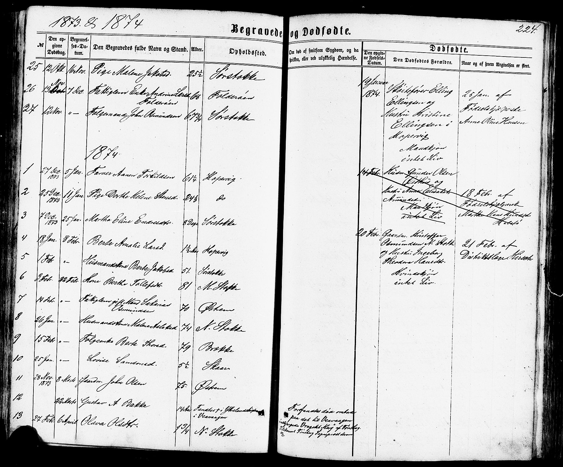 Avaldsnes sokneprestkontor, SAST/A -101851/H/Ha/Haa/L0011: Parish register (official) no. A 11, 1861-1880, p. 224