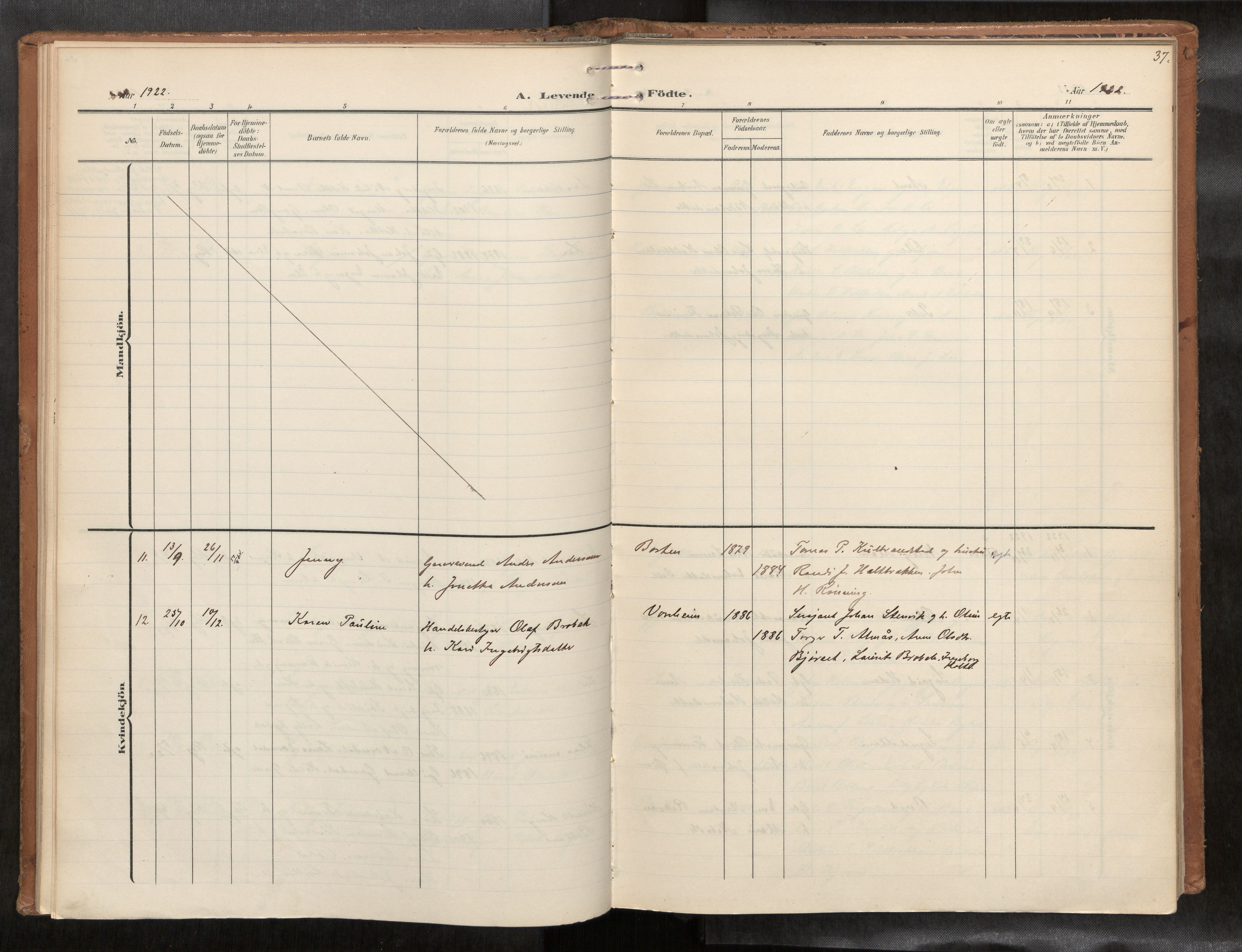 Ministerialprotokoller, klokkerbøker og fødselsregistre - Sør-Trøndelag, AV/SAT-A-1456/693/L1119b: Parish register (official) no. 693A02, 1906-1936, p. 37