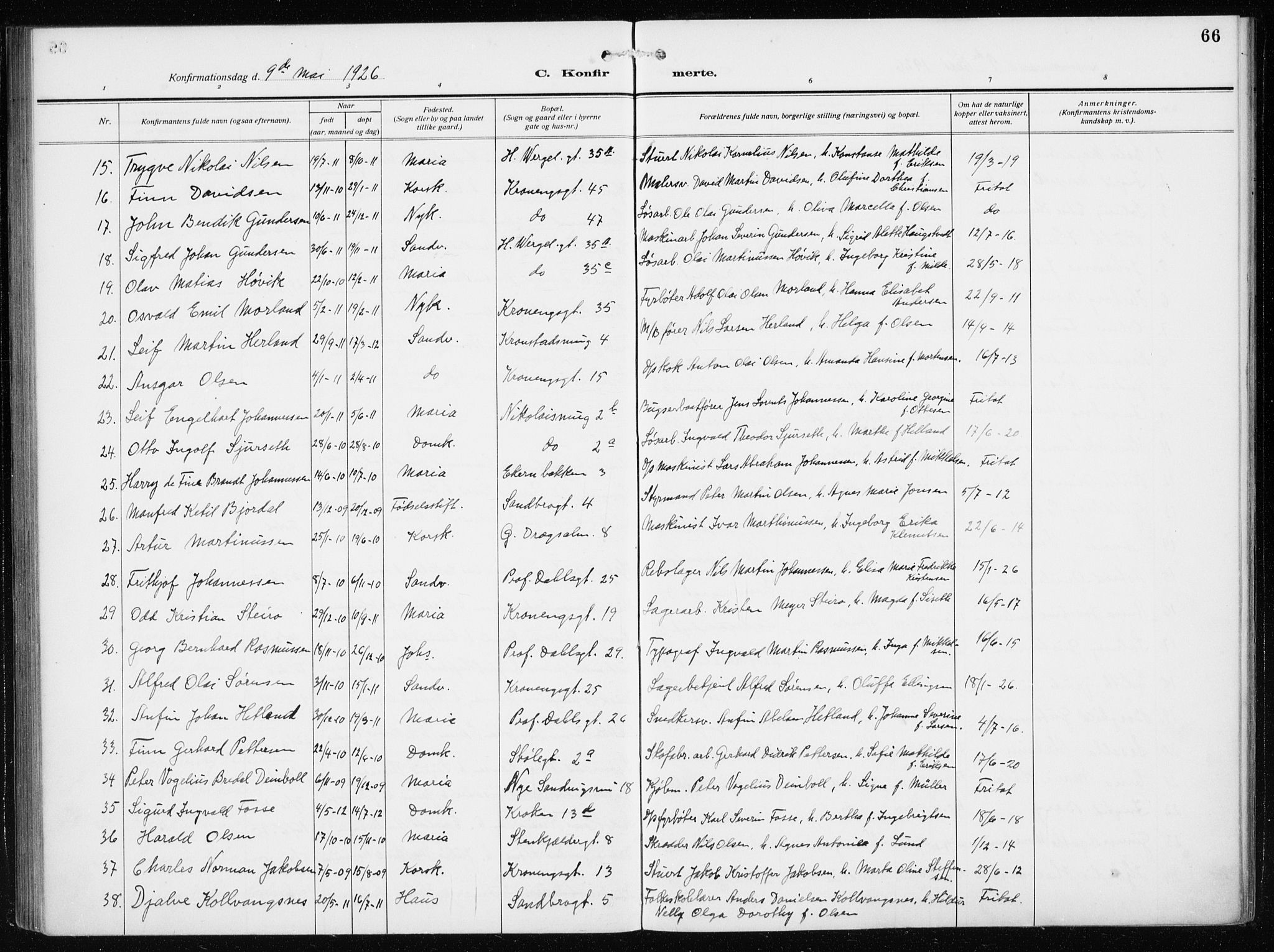 Mariakirken Sokneprestembete, AV/SAB-A-76901/H/Haa/L0015: Parish register (official) no. C 3, 1913-1927, p. 66