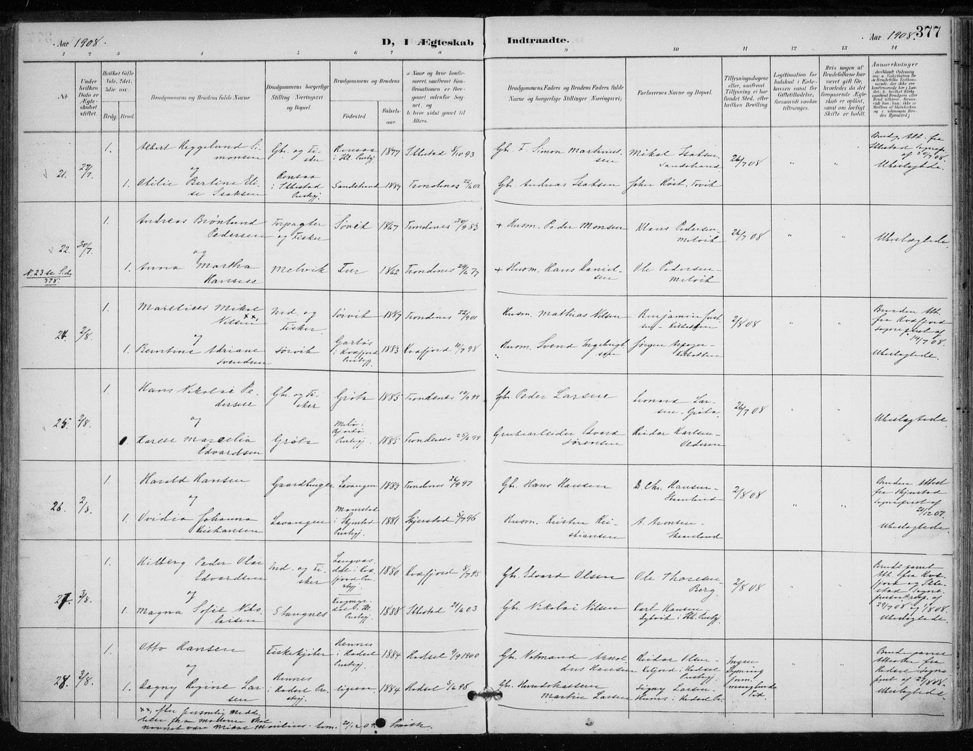 Trondenes sokneprestkontor, SATØ/S-1319/H/Ha/L0017kirke: Parish register (official) no. 17, 1899-1908, p. 377