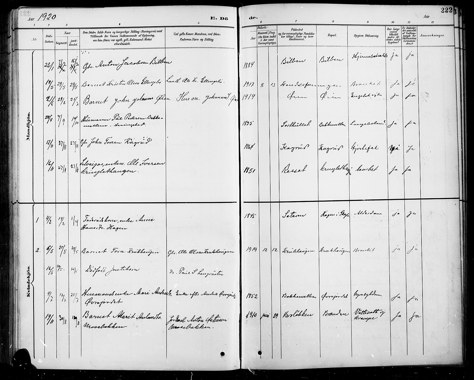 Sel prestekontor, SAH/PREST-074/H/Ha/Hab/L0005: Parish register (copy) no. 5, 1894-1923, p. 222