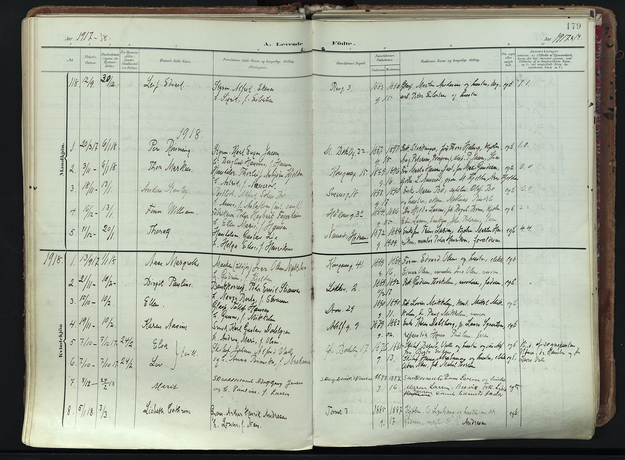 Larvik kirkebøker, AV/SAKO-A-352/F/Fa/L0012: Parish register (official) no. I 12, 1905-1933, p. 179
