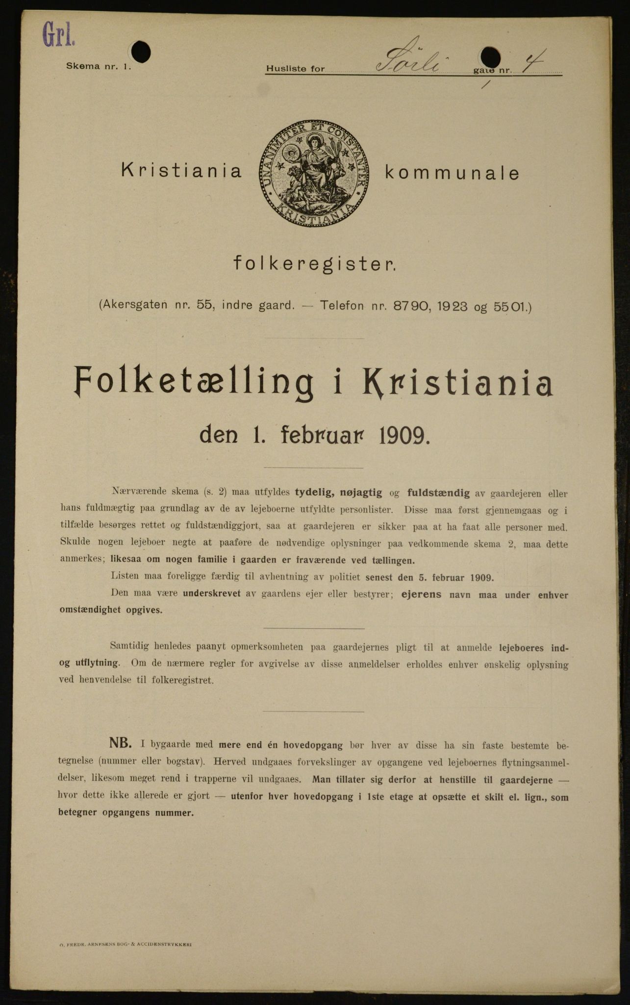 OBA, Municipal Census 1909 for Kristiania, 1909, p. 96447