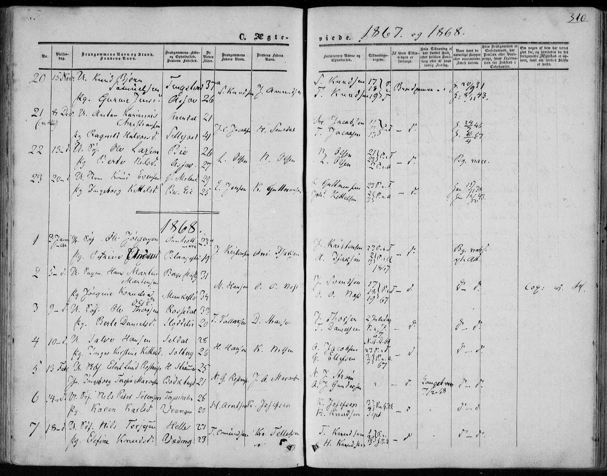 Øyestad sokneprestkontor, SAK/1111-0049/F/Fa/L0015: Parish register (official) no. A 15, 1857-1873, p. 310