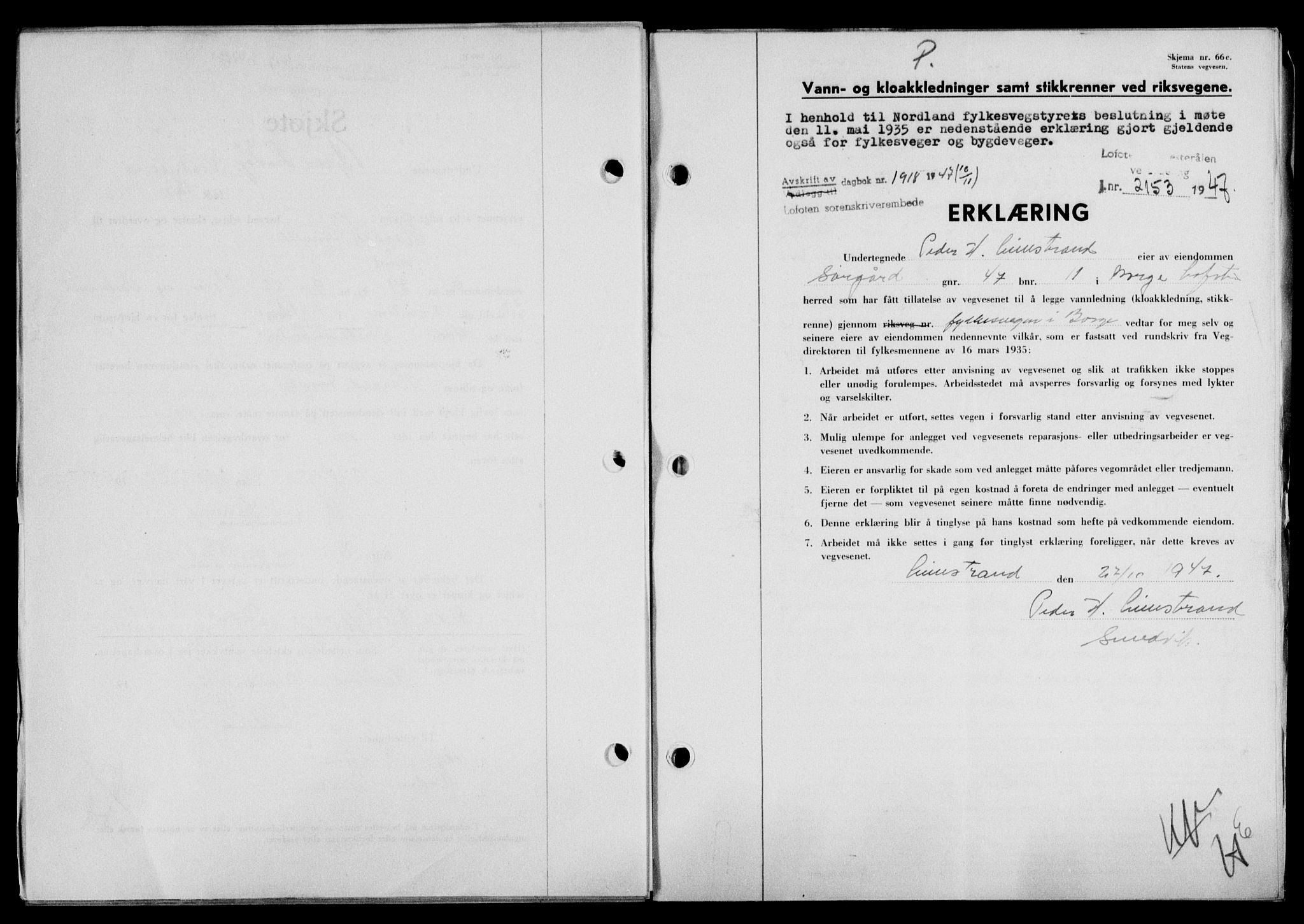 Lofoten sorenskriveri, SAT/A-0017/1/2/2C/L0017a: Mortgage book no. 17a, 1947-1948, Diary no: : 1918/1947