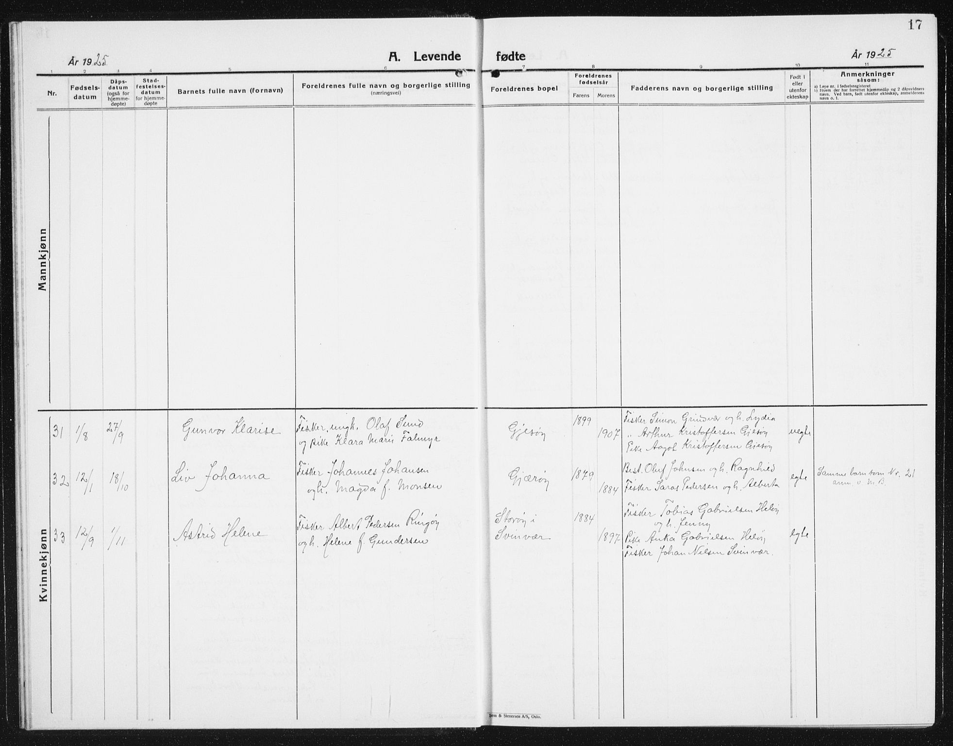 Ministerialprotokoller, klokkerbøker og fødselsregistre - Nordland, SAT/A-1459/841/L0622: Parish register (copy) no. 841C06, 1924-1942, p. 17