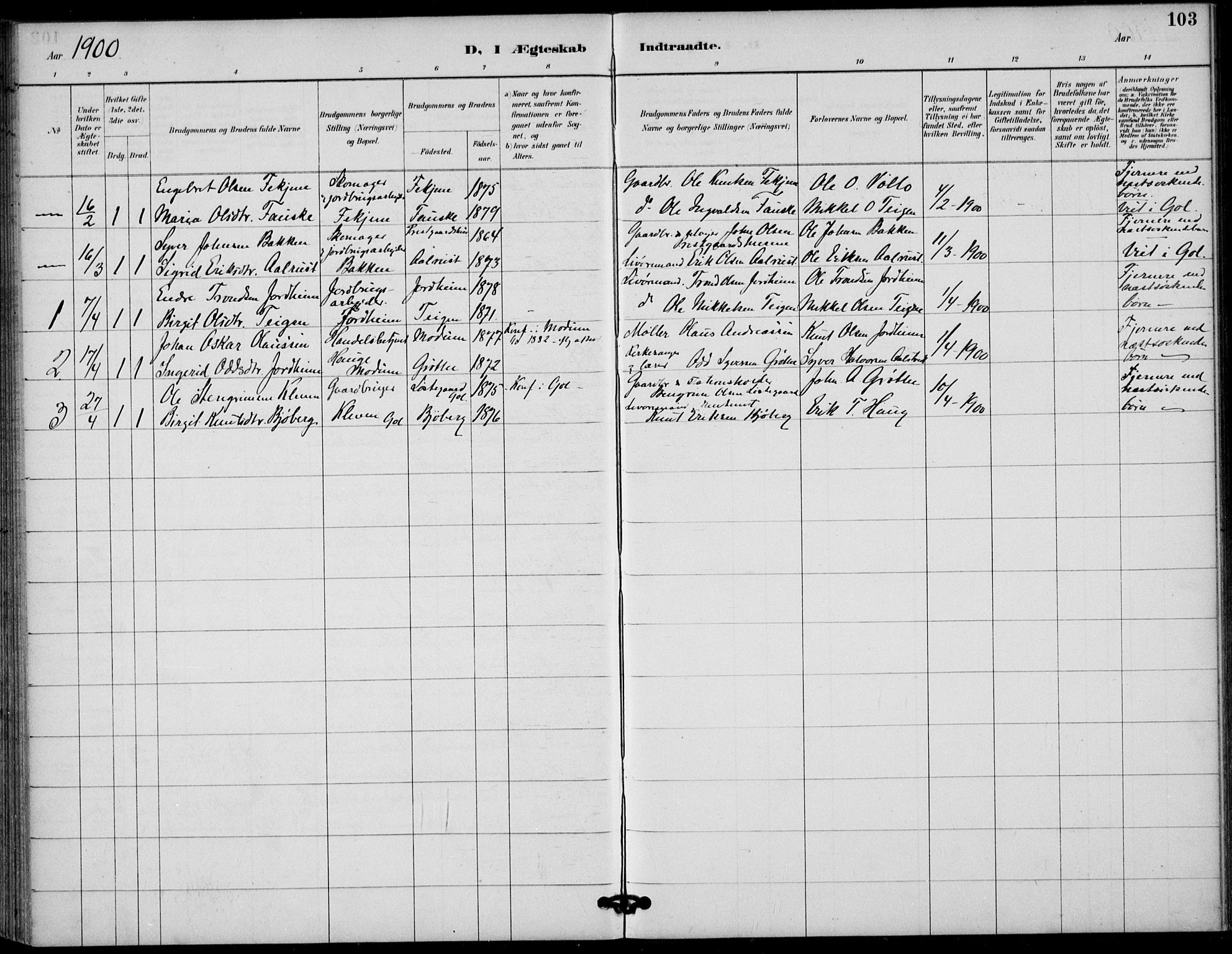 Gol kirkebøker, SAKO/A-226/F/Fb/L0001: Parish register (official) no. II 1, 1887-1900, p. 103