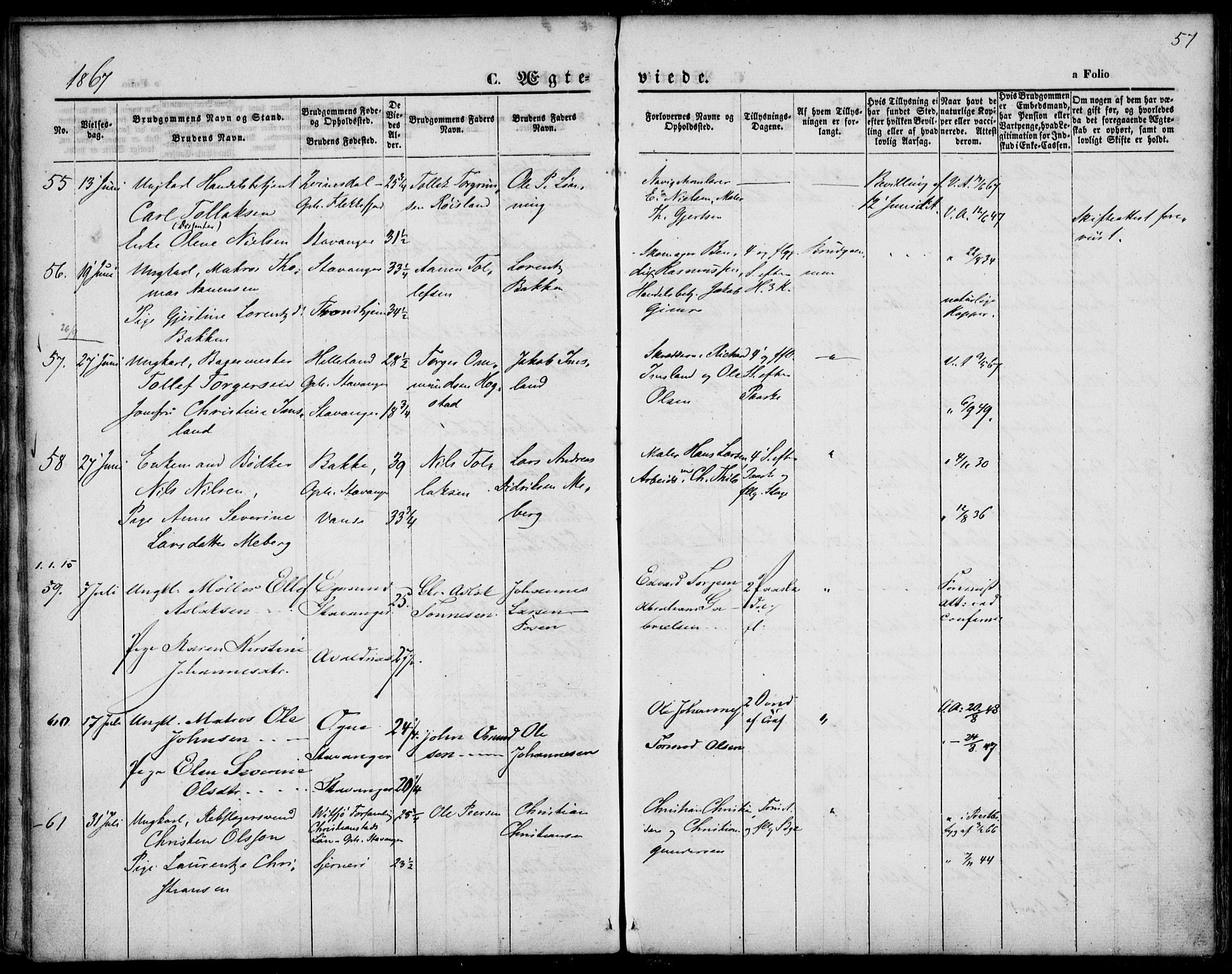 St. Petri sokneprestkontor, AV/SAST-A-101813/001/30/30BA/L0002: Parish register (official) no. A 2, 1861-1869, p. 57