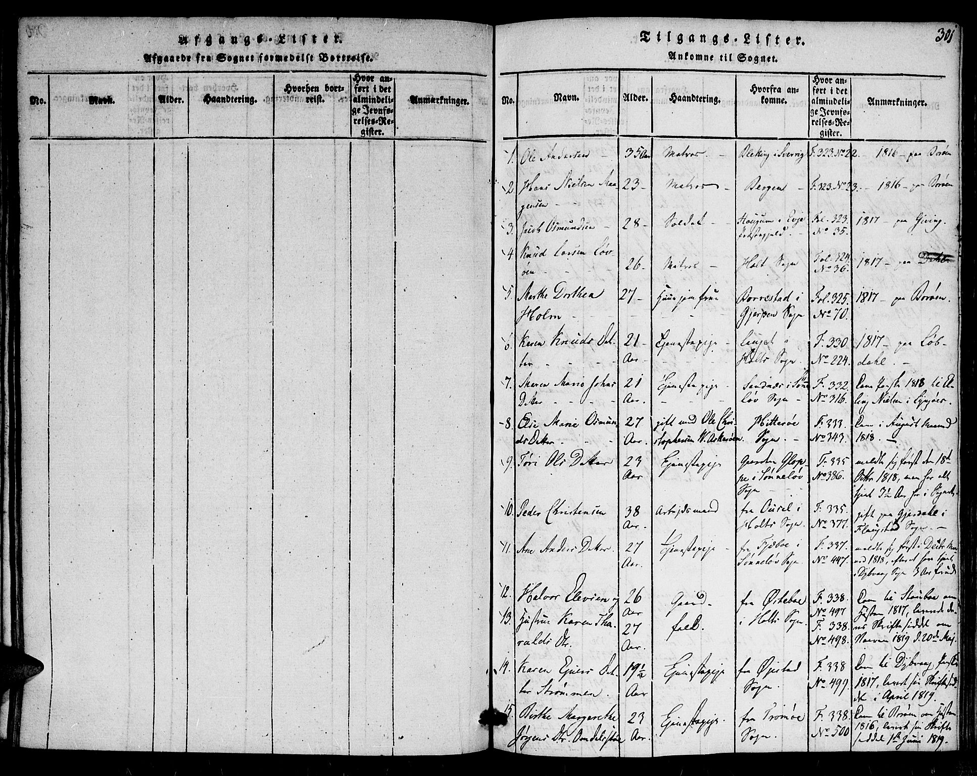 Dypvåg sokneprestkontor, SAK/1111-0007/F/Fa/Faa/L0003: Parish register (official) no. A 3 /1, 1817-1824, p. 301