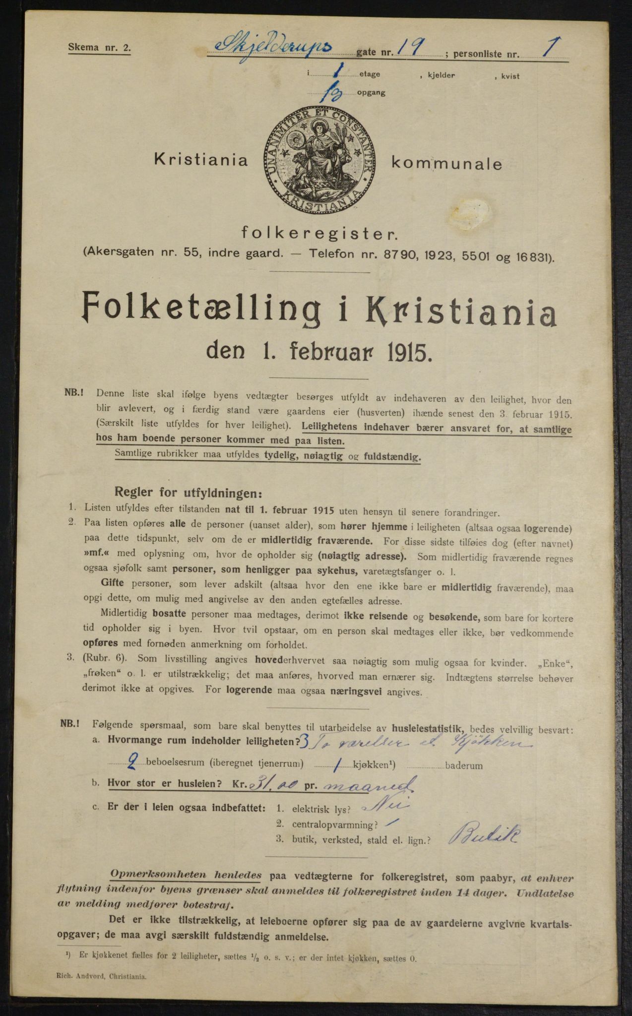 OBA, Municipal Census 1915 for Kristiania, 1915, p. 96032