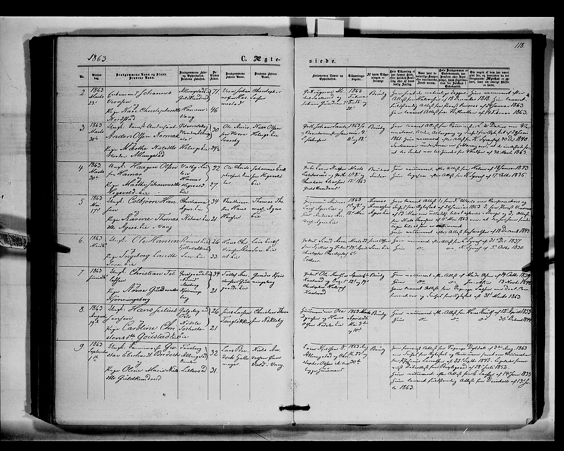 Stange prestekontor, SAH/PREST-002/K/L0015: Parish register (official) no. 15, 1862-1879, p. 118