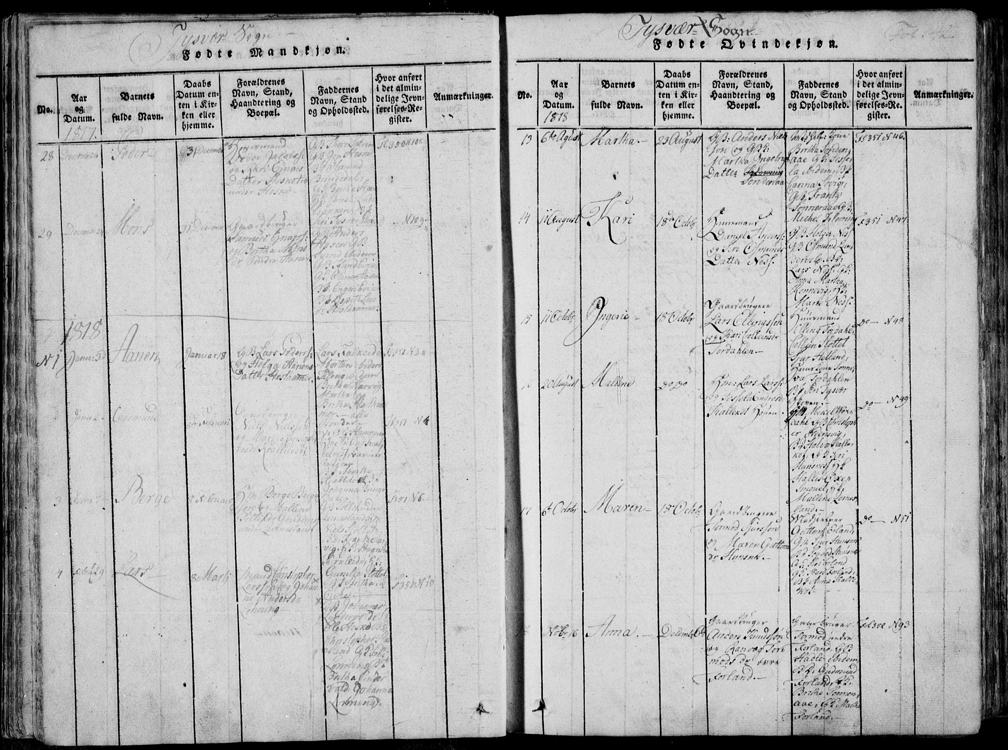 Skjold sokneprestkontor, SAST/A-101847/H/Ha/Haa/L0004: Parish register (official) no. A 4 /1, 1815-1830, p. 42