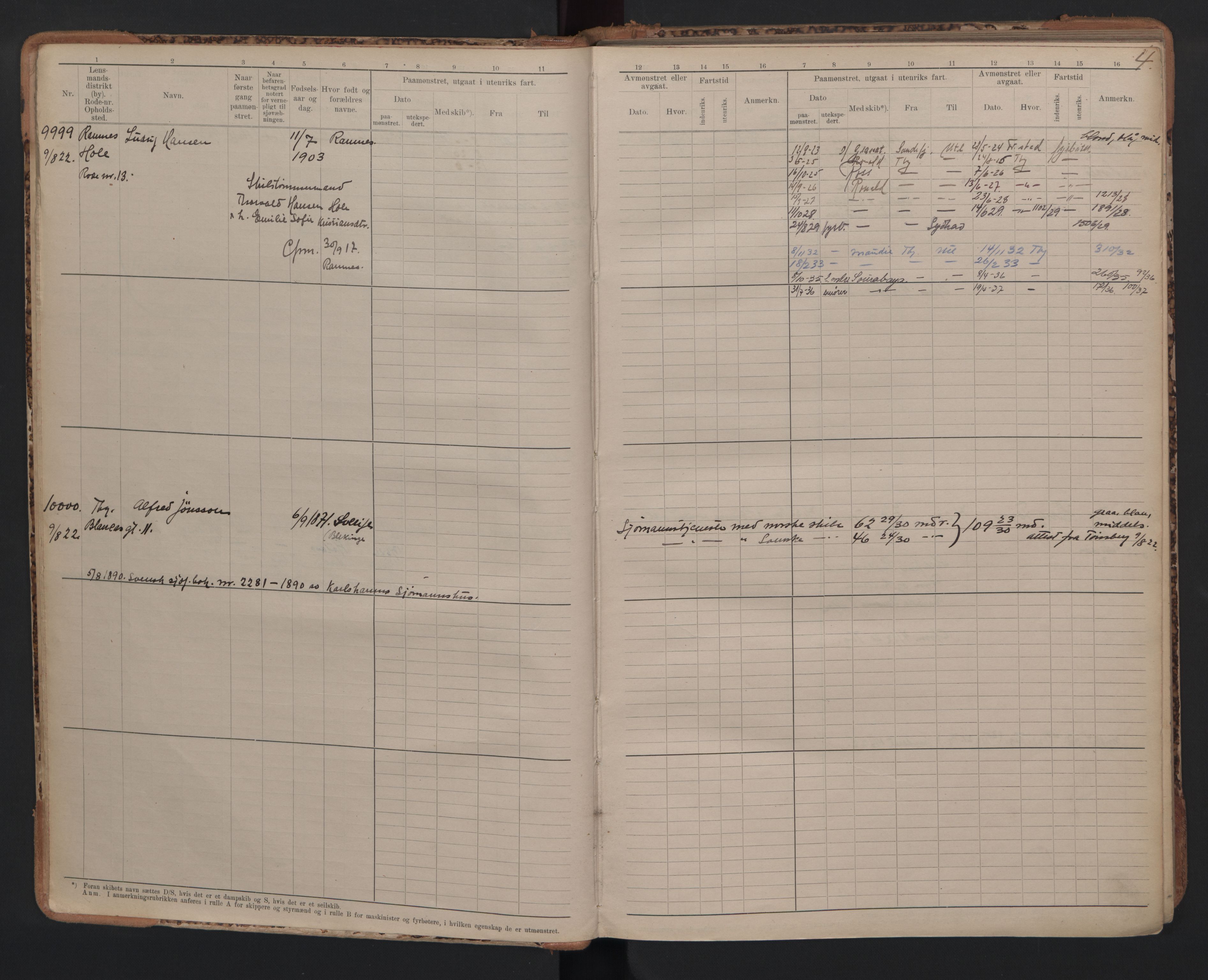 Tønsberg innrulleringskontor, SAKO/A-786/F/Fc/Fcb/L0010: Hovedrulle Patent nr. 9993-1923, 1922-1923, p. 4