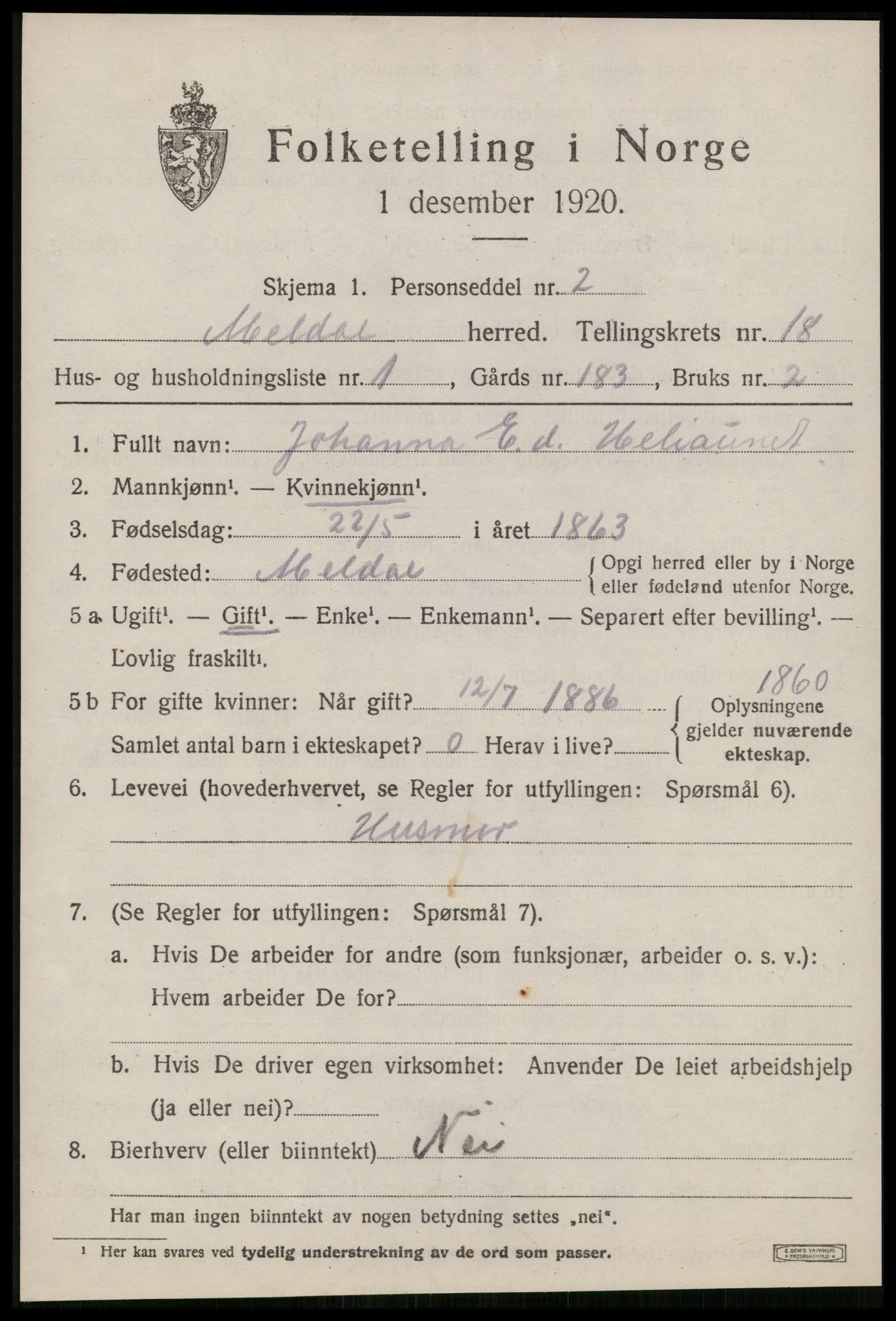 SAT, 1920 census for Meldal, 1920, p. 11335