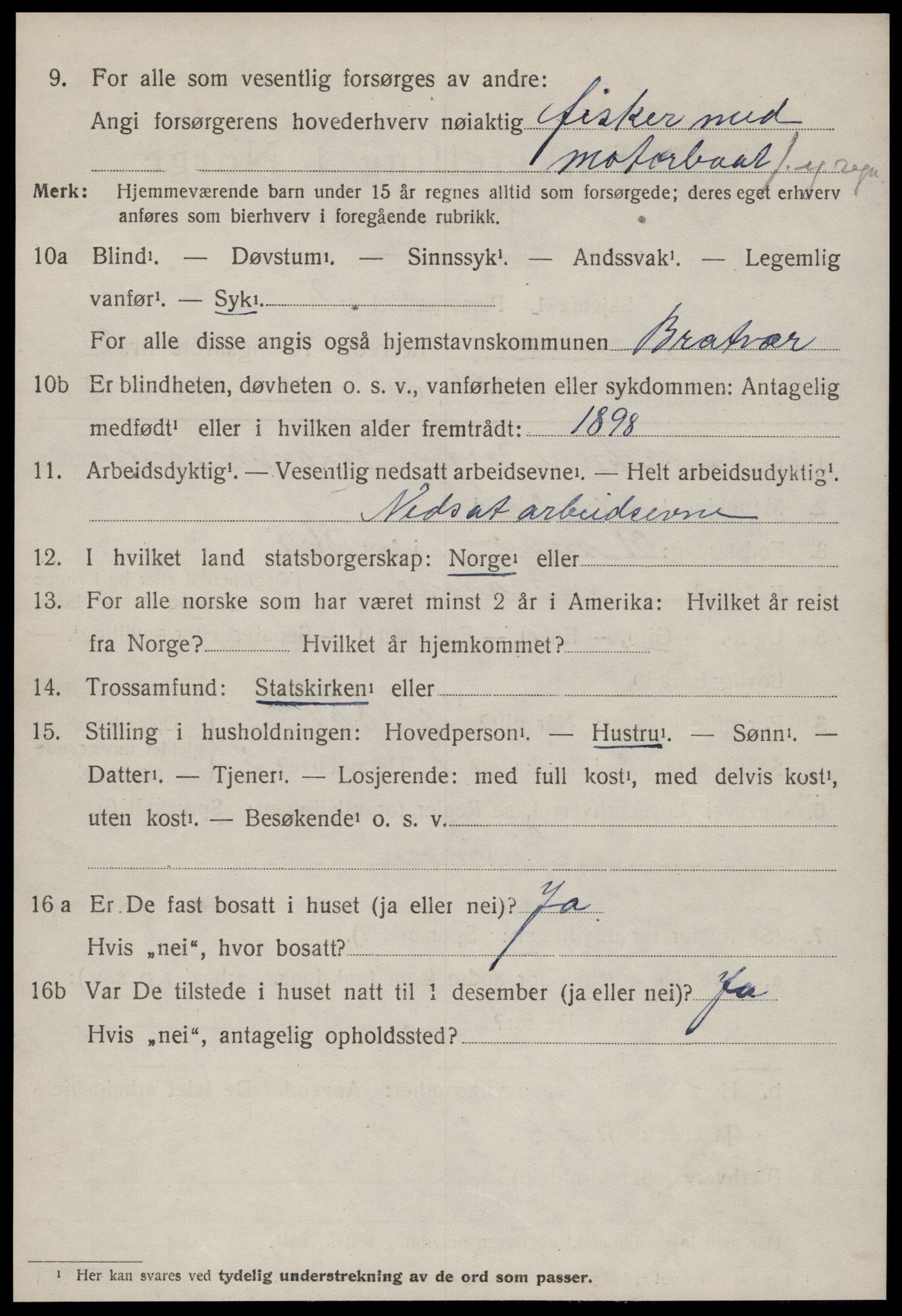 SAT, 1920 census for Brattvær, 1920, p. 1419