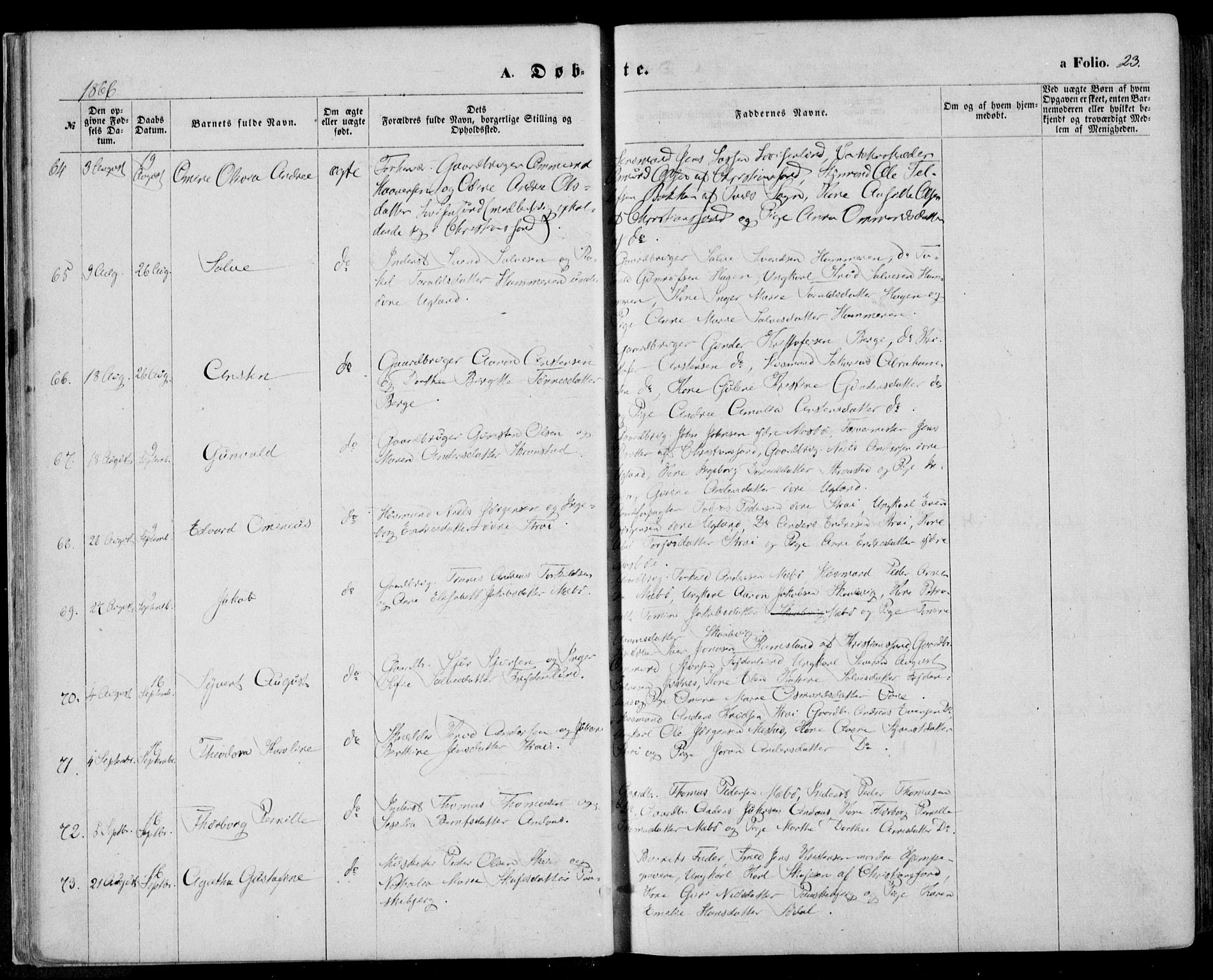 Oddernes sokneprestkontor, SAK/1111-0033/F/Fa/Faa/L0008: Parish register (official) no. A 8, 1864-1880, p. 23