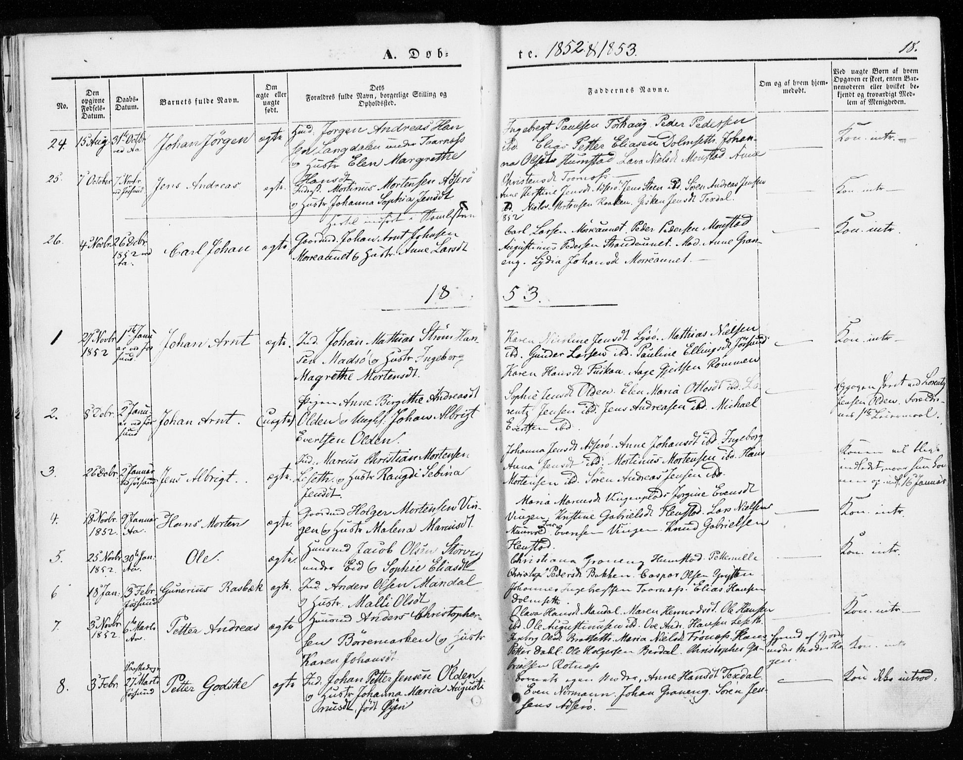 Ministerialprotokoller, klokkerbøker og fødselsregistre - Sør-Trøndelag, SAT/A-1456/655/L0677: Parish register (official) no. 655A06, 1847-1860, p. 18