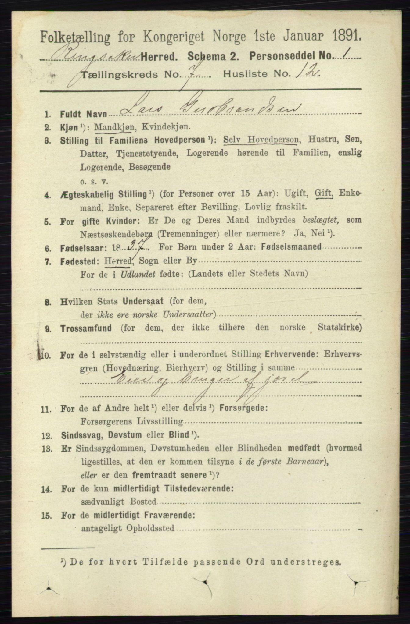 RA, 1891 census for 0412 Ringsaker, 1891, p. 3948