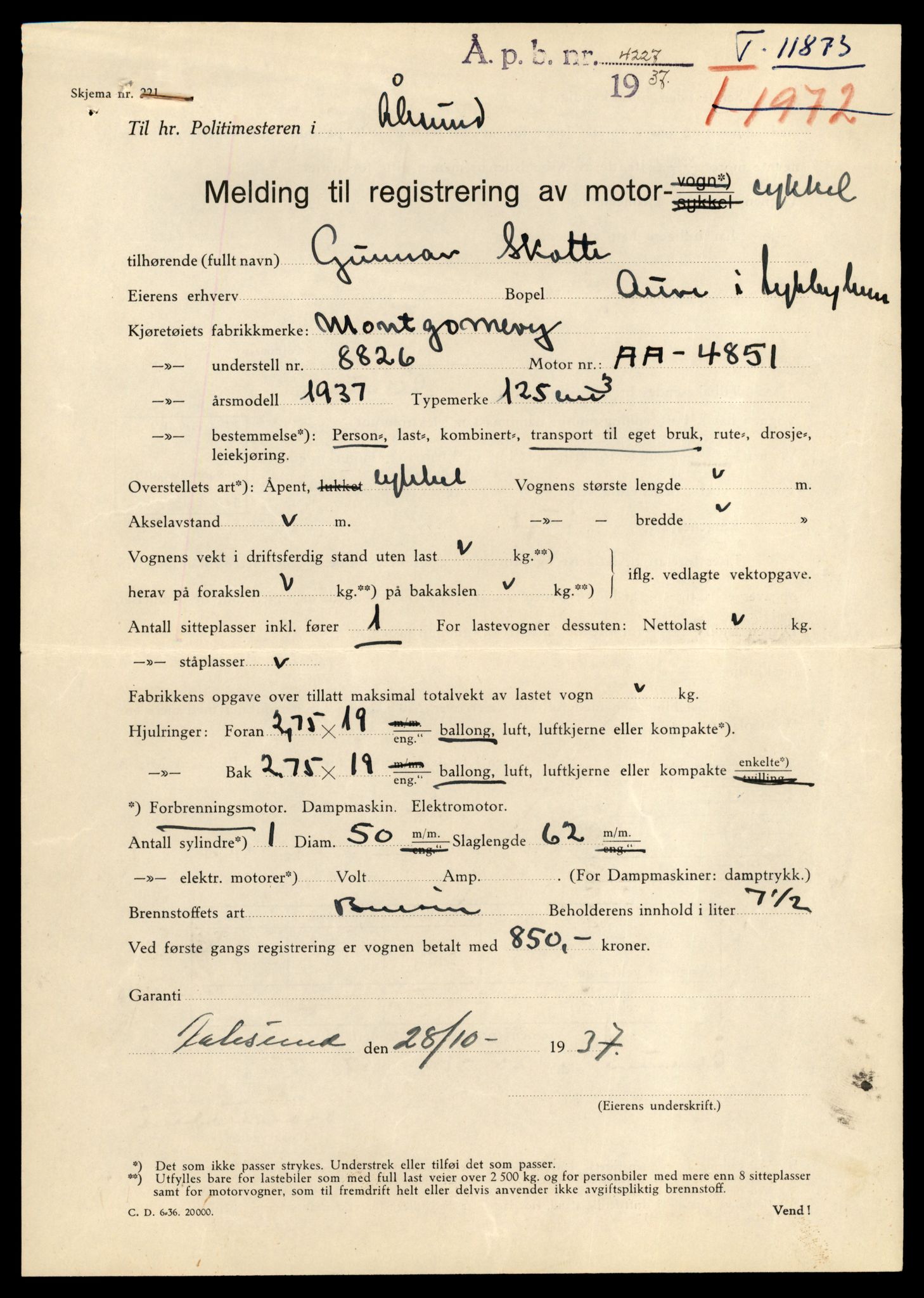 Møre og Romsdal vegkontor - Ålesund trafikkstasjon, AV/SAT-A-4099/F/Fe/L0031: Registreringskort for kjøretøy T 11800 - T 11996, 1927-1998, p. 1345
