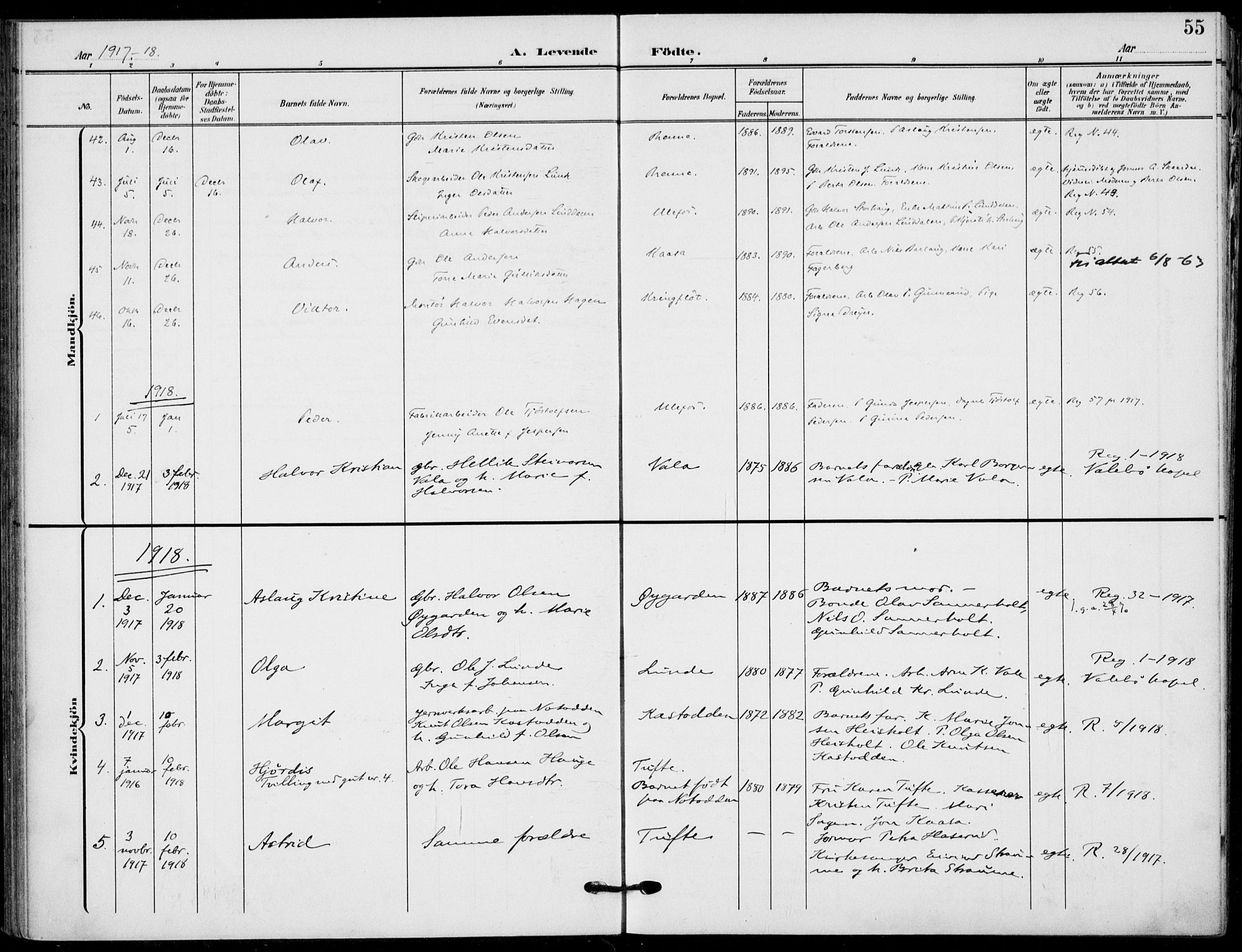 Holla kirkebøker, AV/SAKO-A-272/F/Fa/L0012: Parish register (official) no. 12, 1907-1923, p. 55