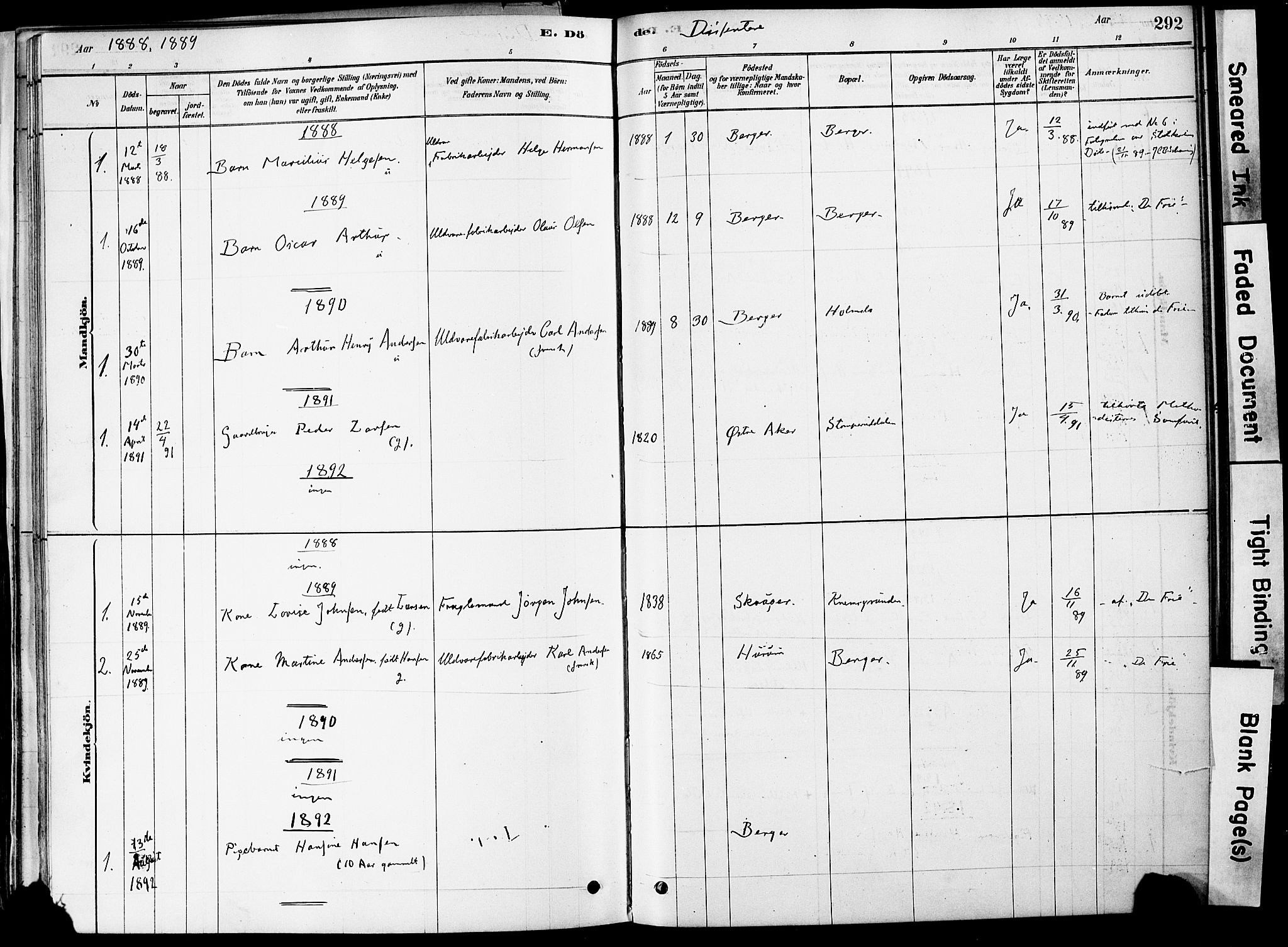 Strømm kirkebøker, AV/SAKO-A-322/F/Fa/L0004: Parish register (official) no. I 4, 1878-1899, p. 292