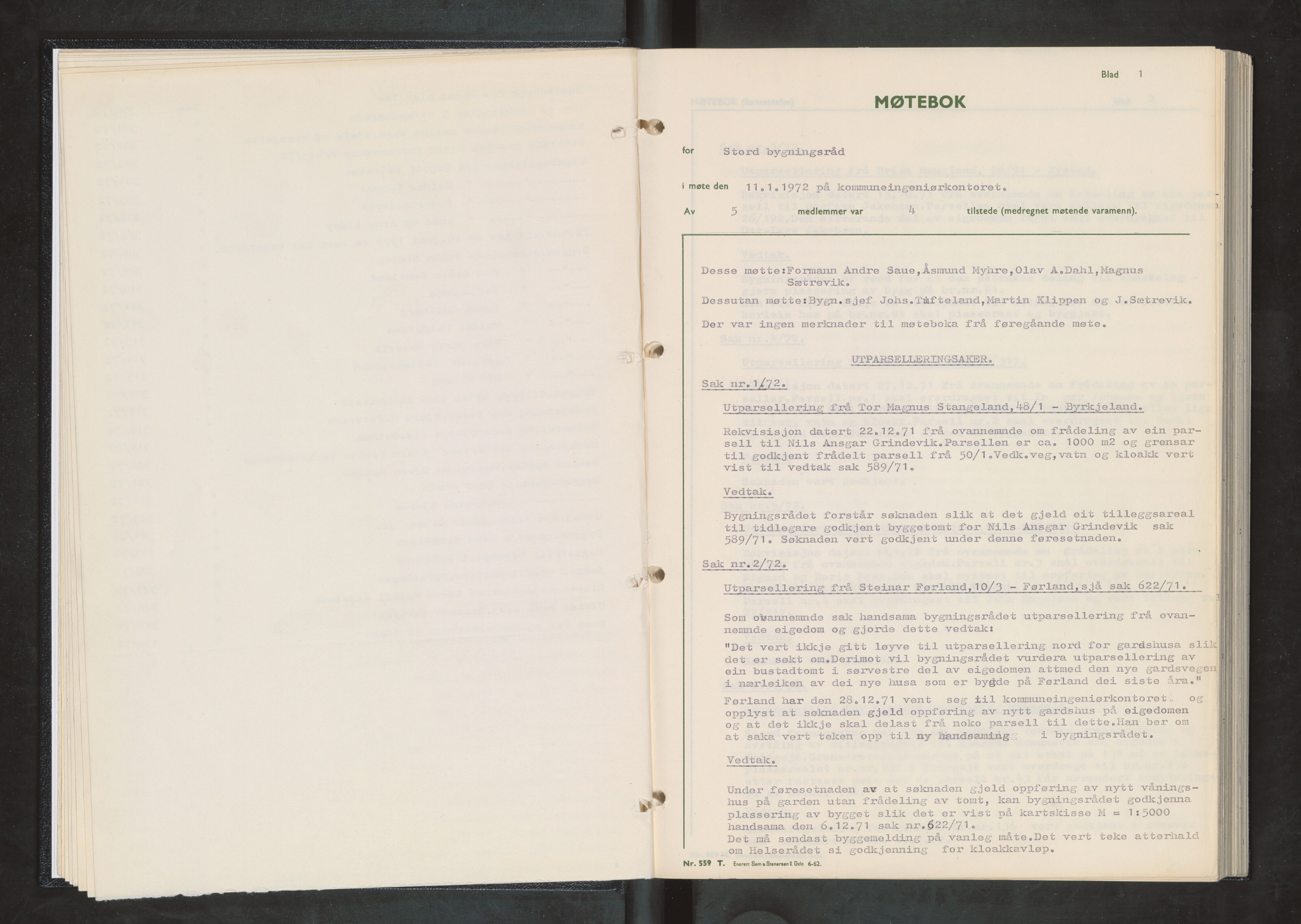 Stord kommune. Bygningsrådet, IKAH/1221-511/A/Aa/L0009: Møtebok for Stord bygningsråd, 1972