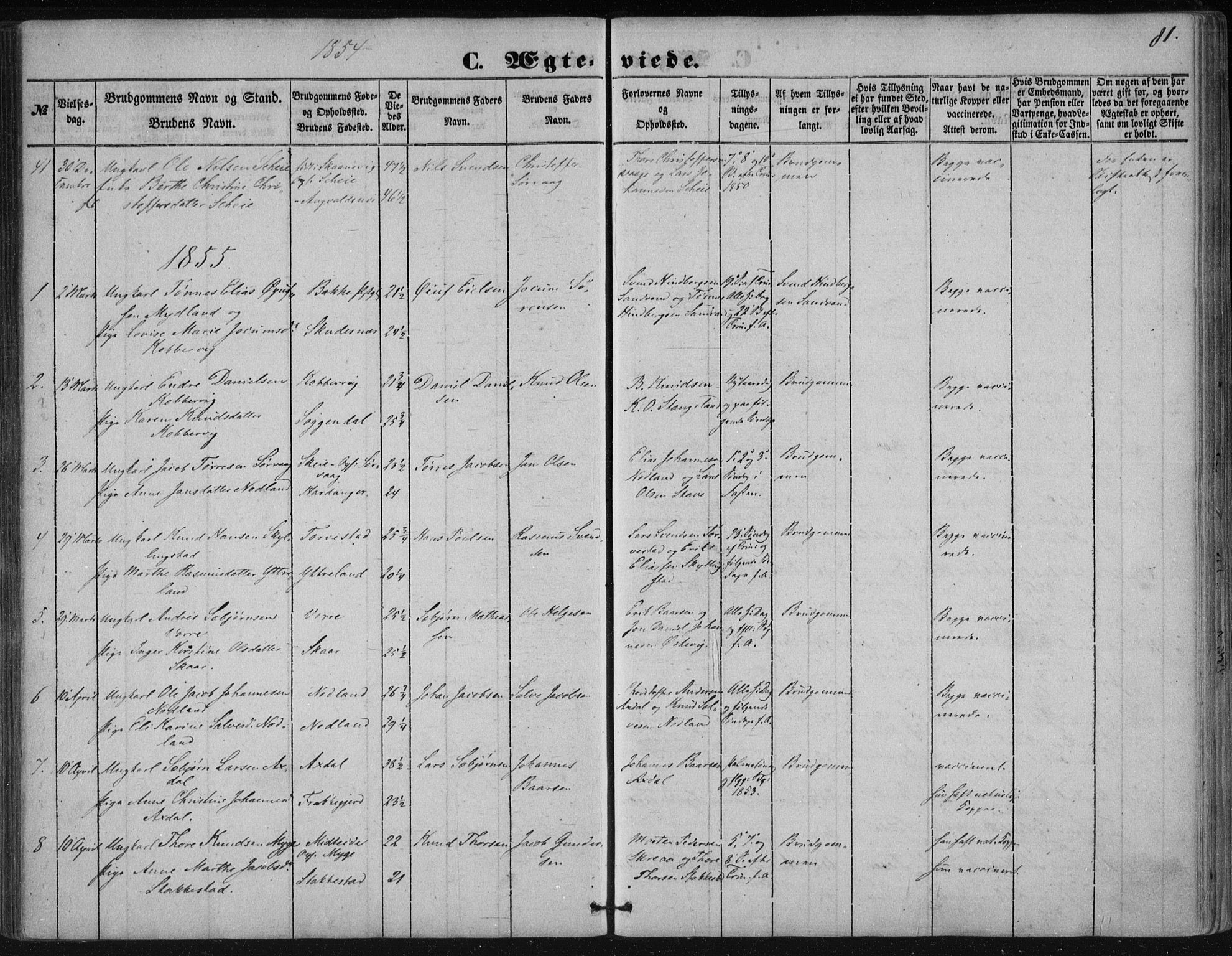 Avaldsnes sokneprestkontor, SAST/A -101851/H/Ha/Haa/L0009: Parish register (official) no. A 9, 1853-1865, p. 81
