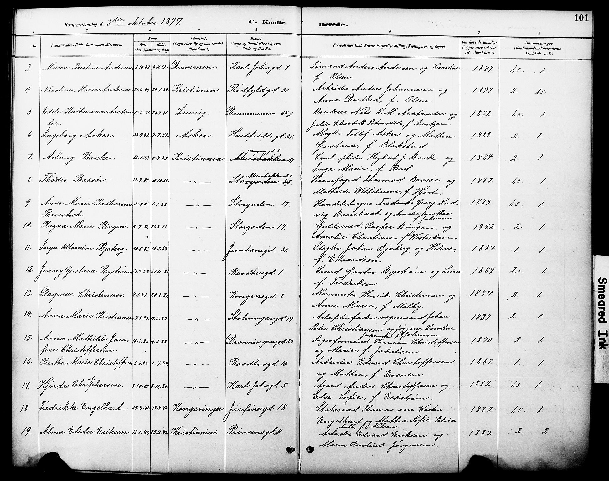 Oslo domkirke Kirkebøker, AV/SAO-A-10752/F/Fa/L0030: Parish register (official) no. 30, 1887-1918, p. 101