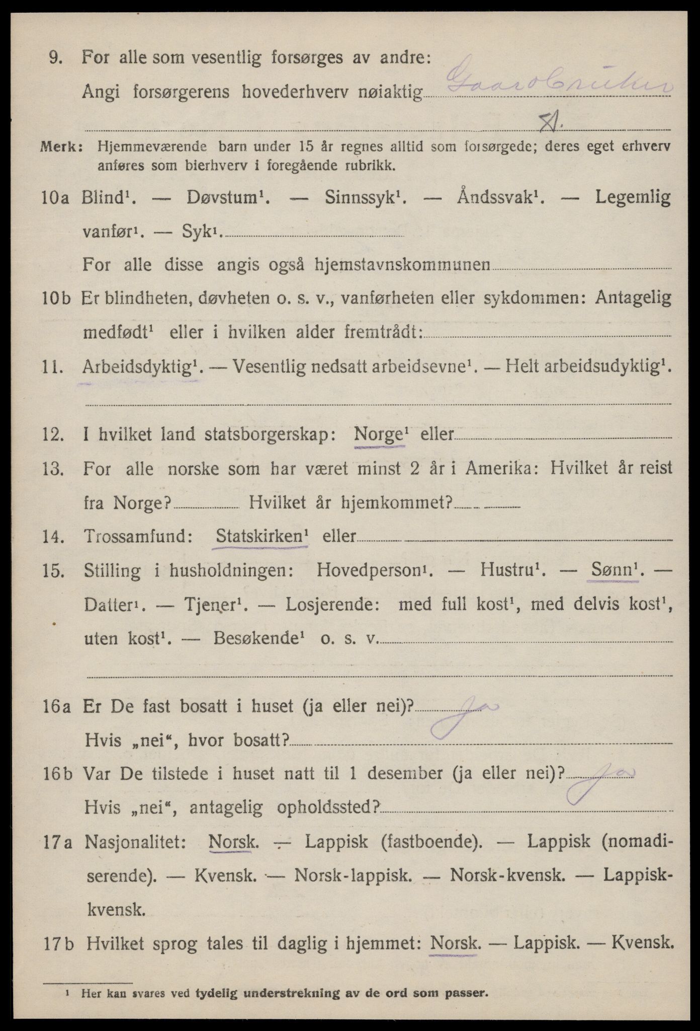 SAT, 1920 census for Bjugn, 1920, p. 1296