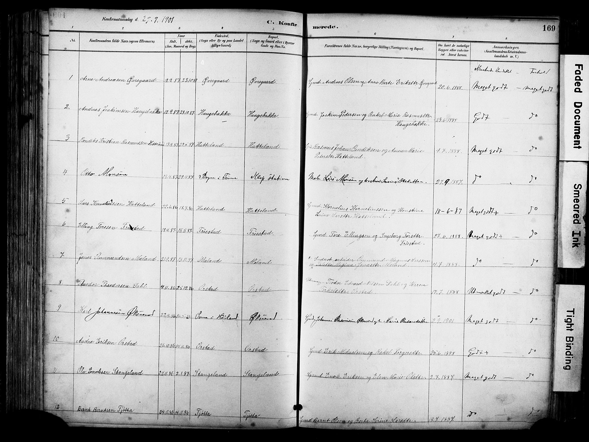 Klepp sokneprestkontor, SAST/A-101803/001/3/30BA/L0009: Parish register (official) no. A 7, 1886-1915, p. 169