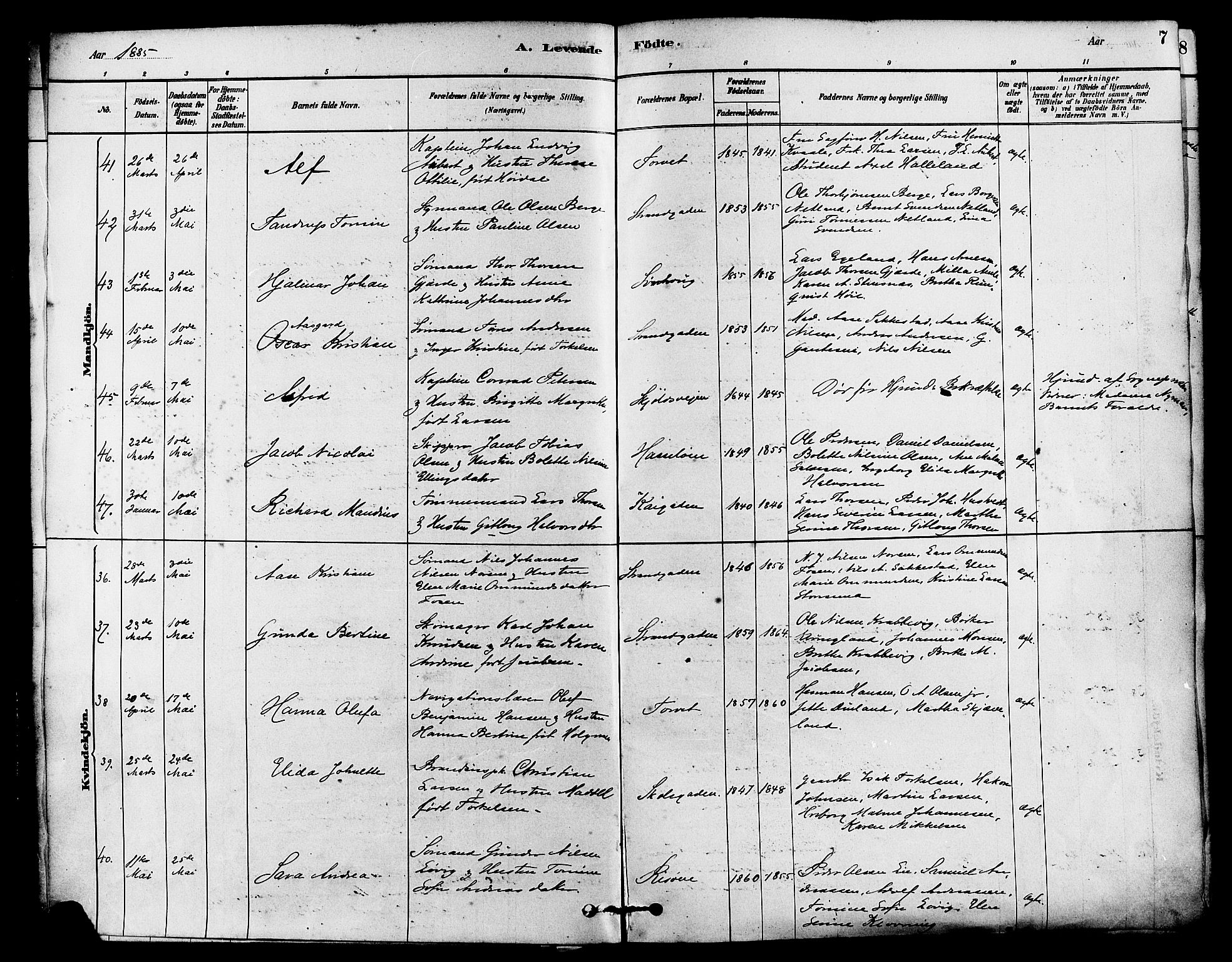 Haugesund sokneprestkontor, AV/SAST-A -101863/H/Ha/Haa/L0003: Parish register (official) no. A 3, 1885-1890, p. 7